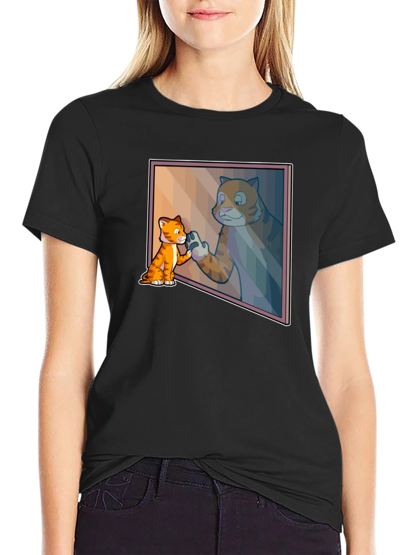 Black Cat Mirror Image Graphic Tee - Funny Animal T-Shirt view 2