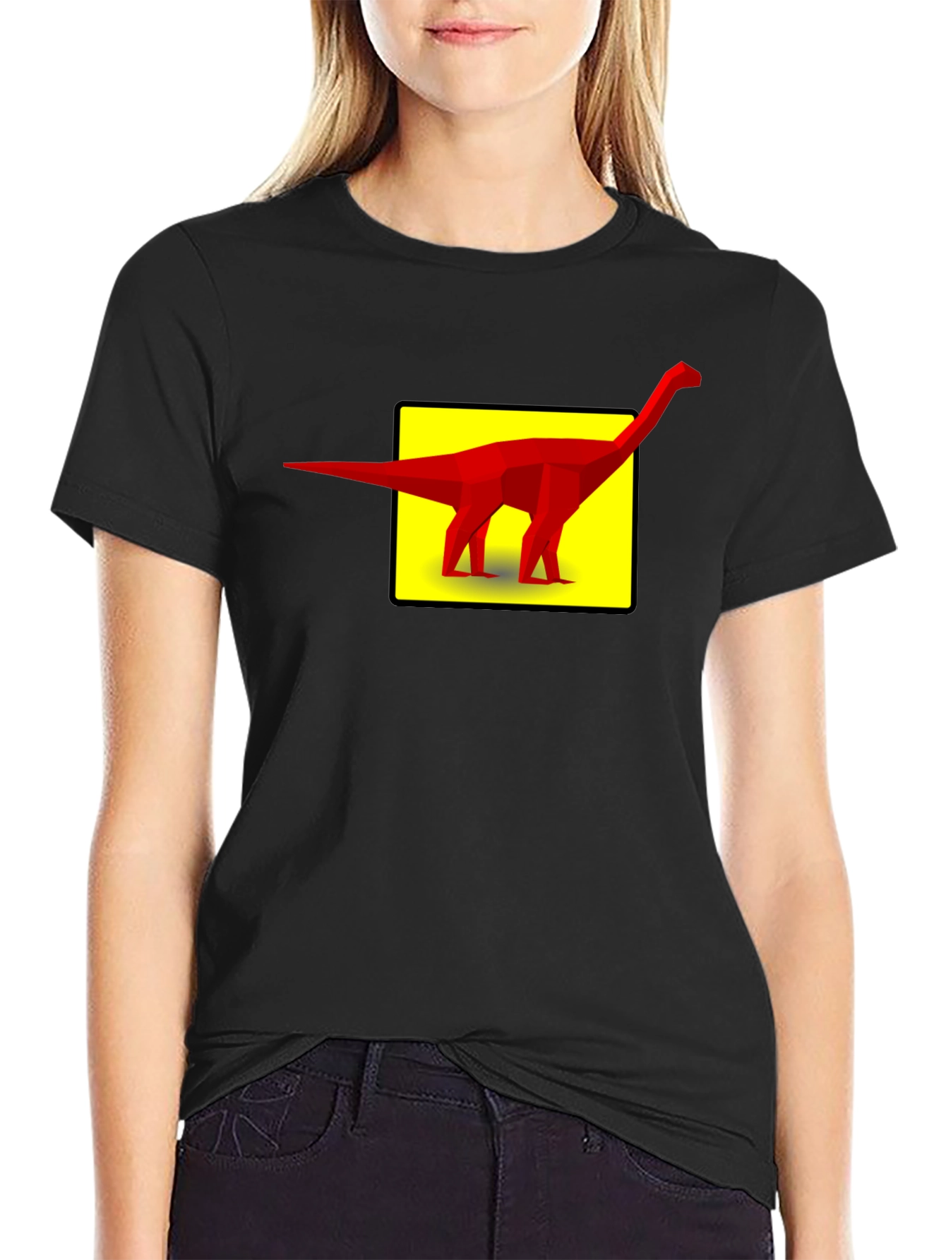 Black Geometric Dinosaur Graphic Tee - Black view 2