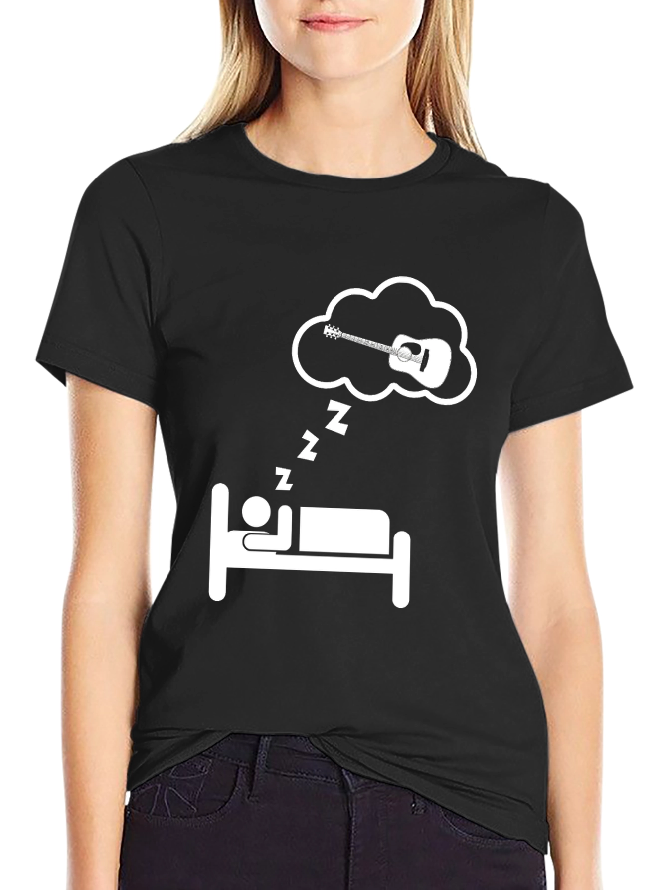Black Guitar Dreamer T-Shirt - Music Lover Sleep Tee view 2