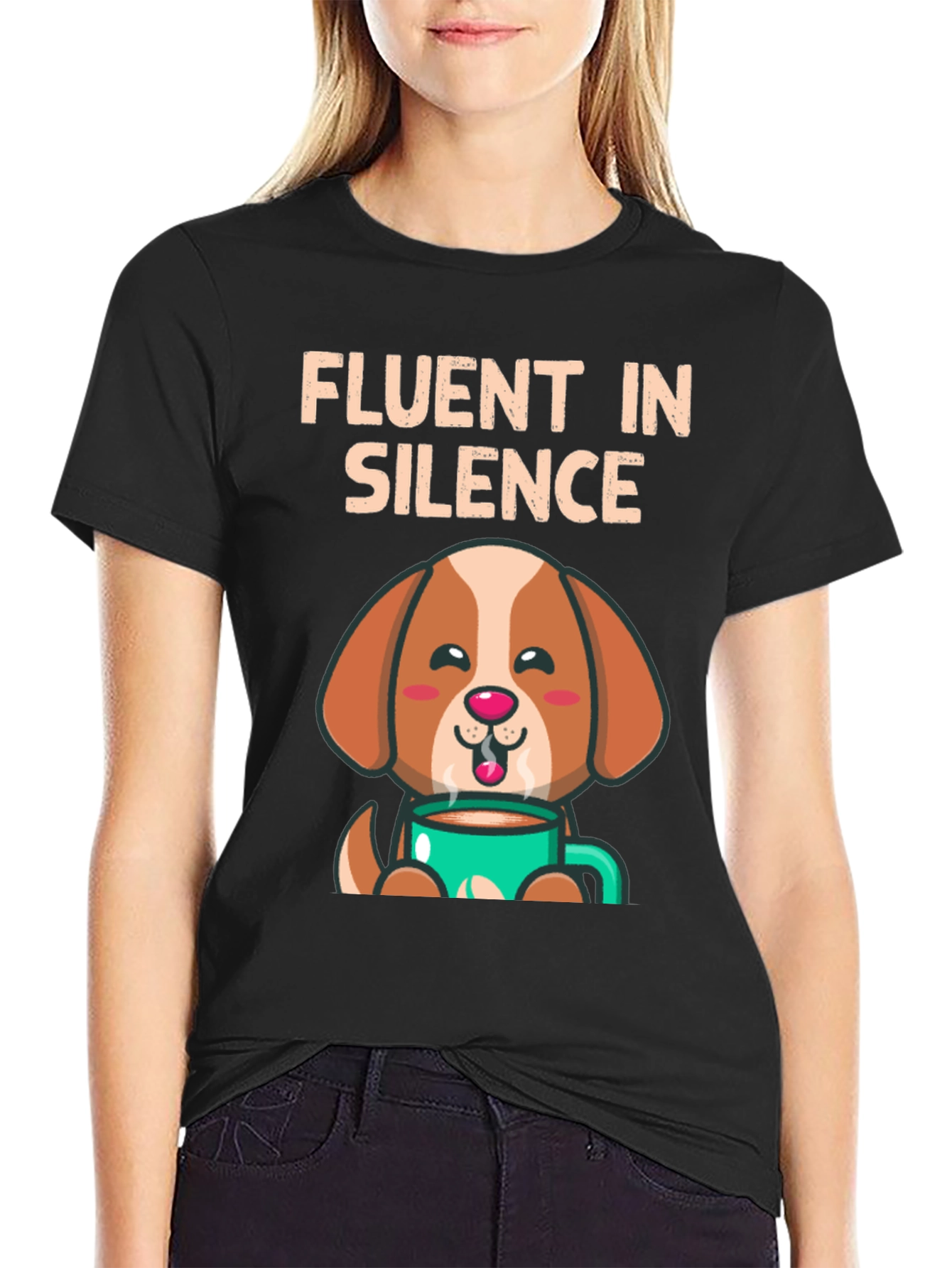 Black Fluent In Silence Coffee Dog Graphic Tee view 2