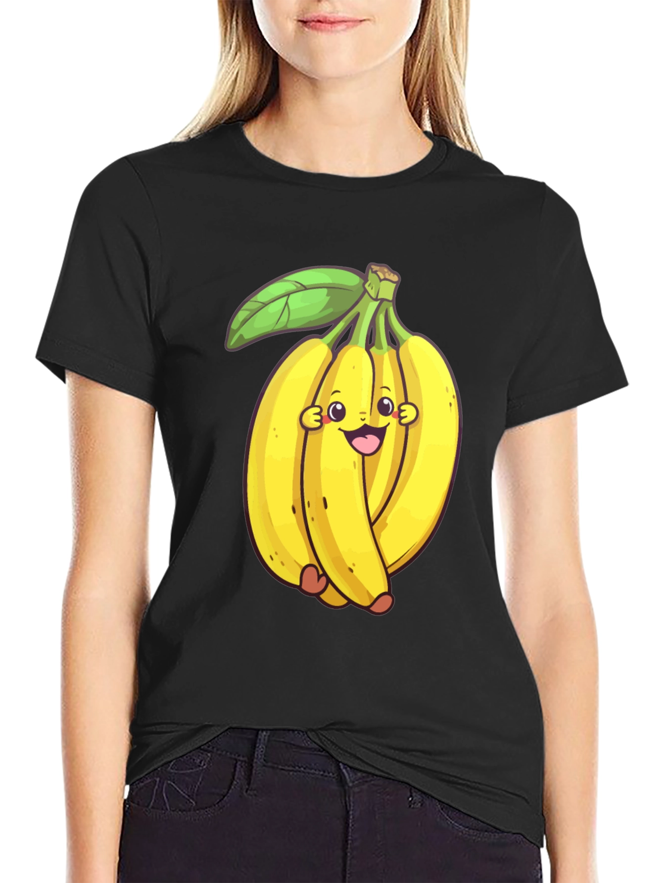 Black Funny Banana Cartoon Black T-Shirt view 2