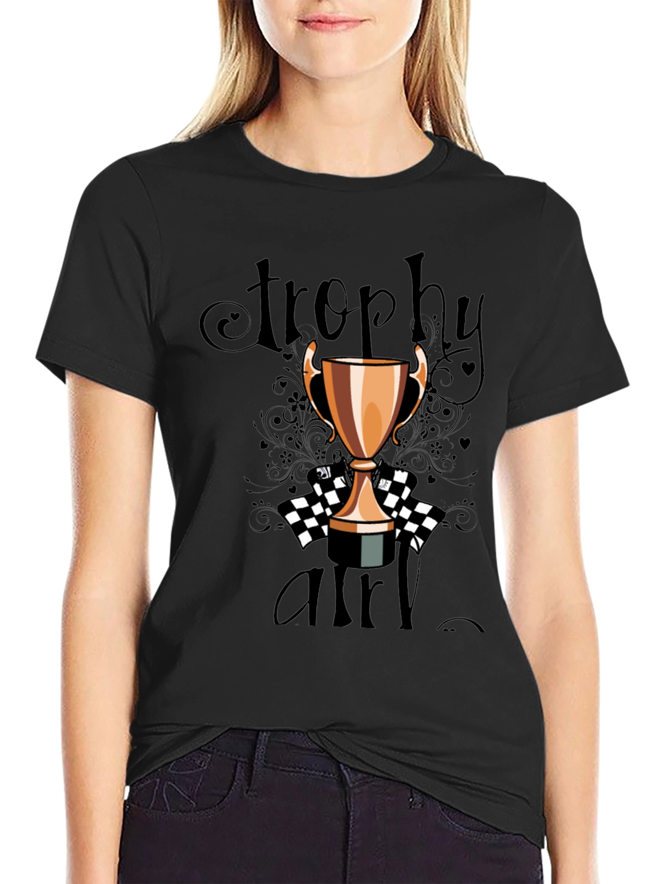 Black Trophy Girl Graphic Tee - Black Crew Neck view 2