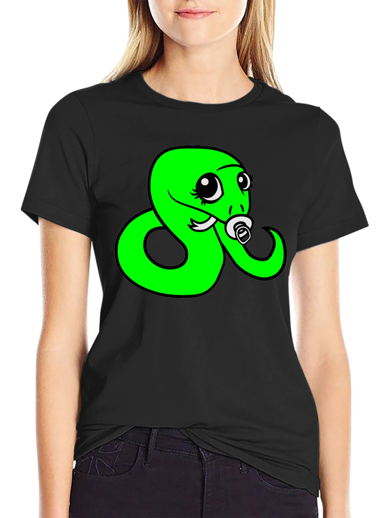 Black Funny Snake Pacifier Graphic Tee - Black view 2