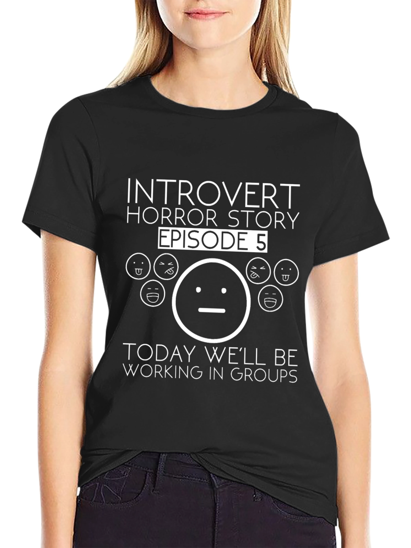 Black Introvert Horror Story T-Shirt - Group Work Episode view 2
