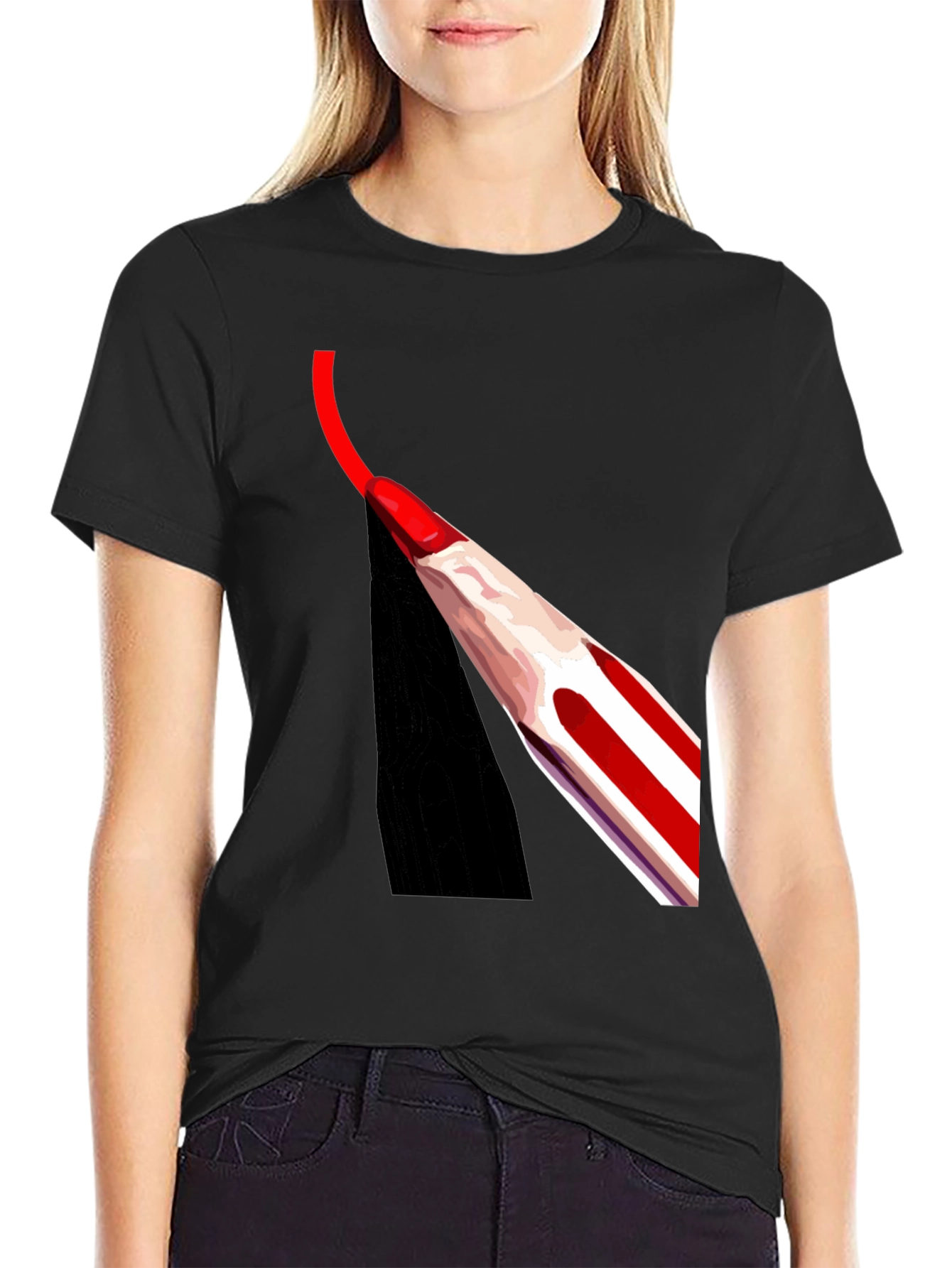 Black Red Pencil Art Black T-Shirt view 2