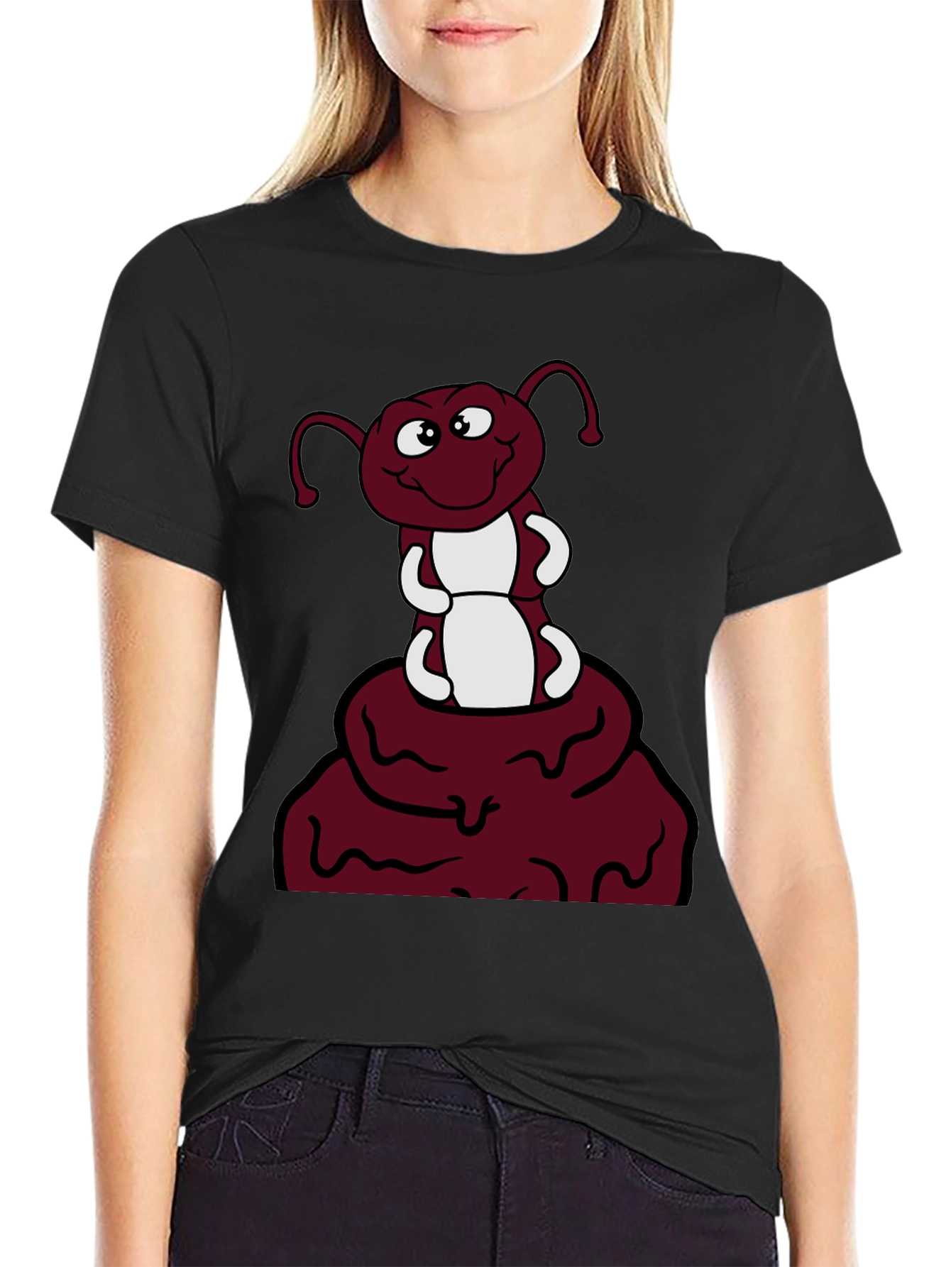 Black Funny Ant Cartoon Graphic Print Tee view 2