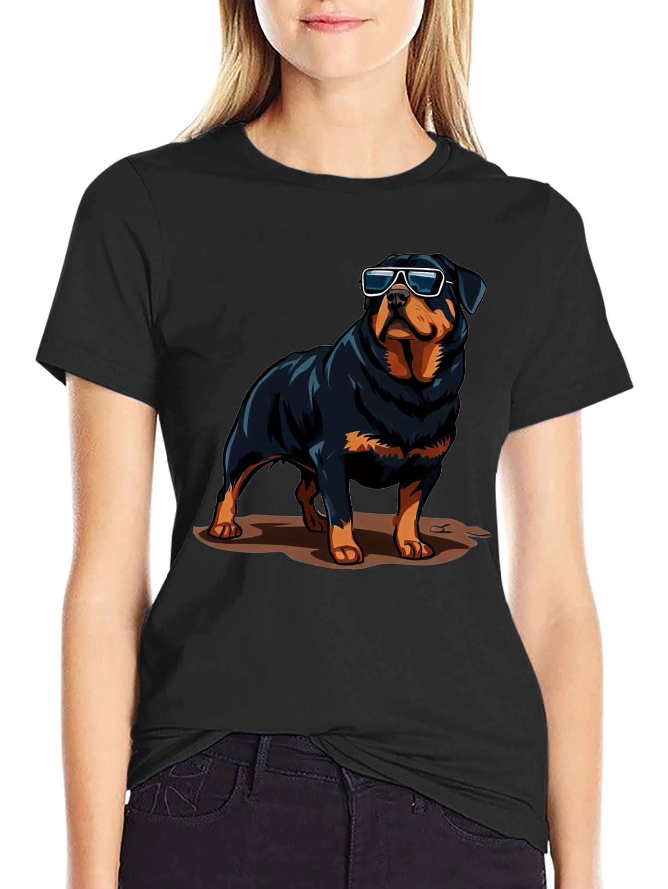 Black Cool Rottweiler Graphic Tee - Stylish Dog Lover Shirt view 2