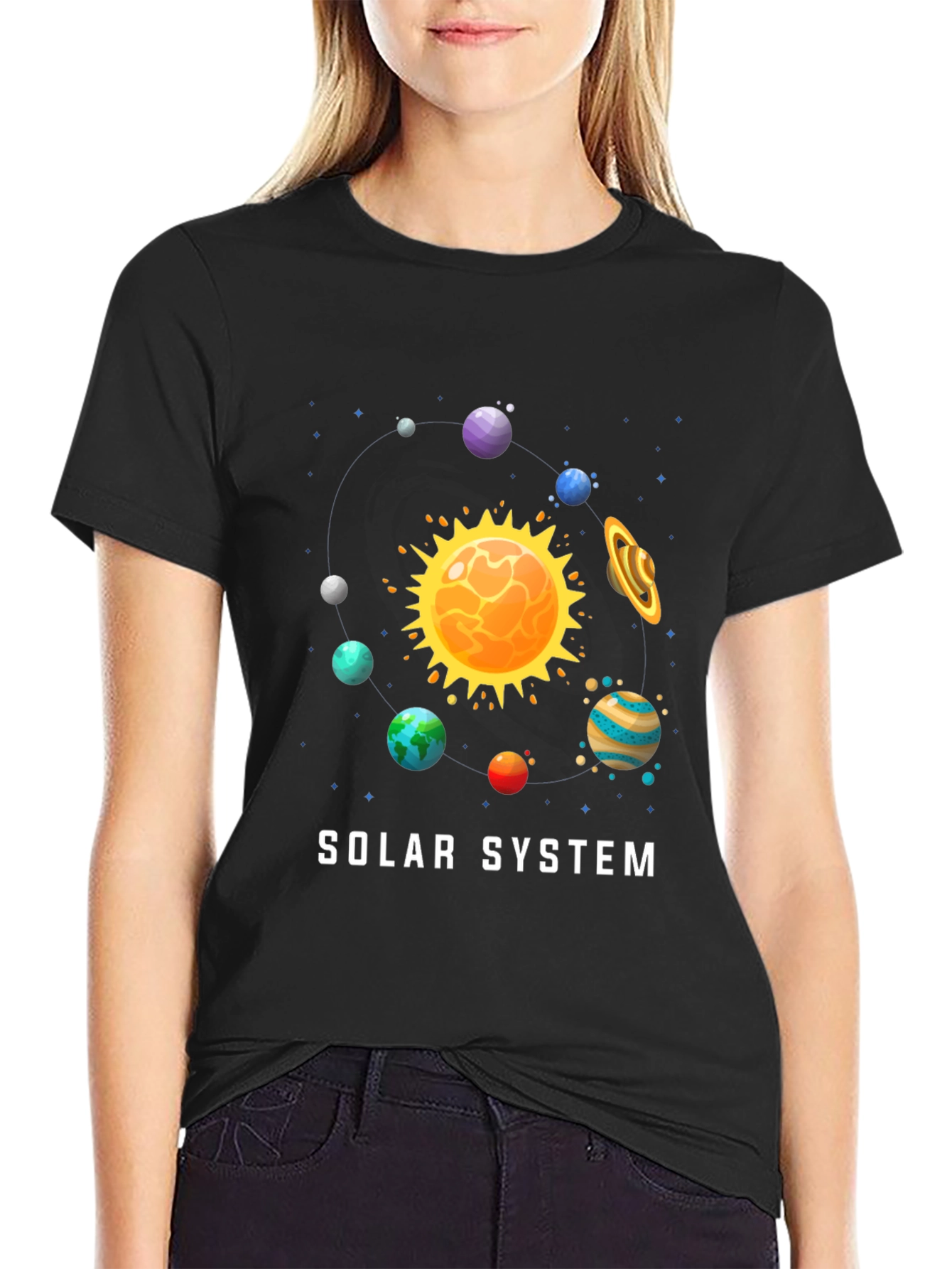 Black Solar System Graphic Print Black T-Shirt view 2