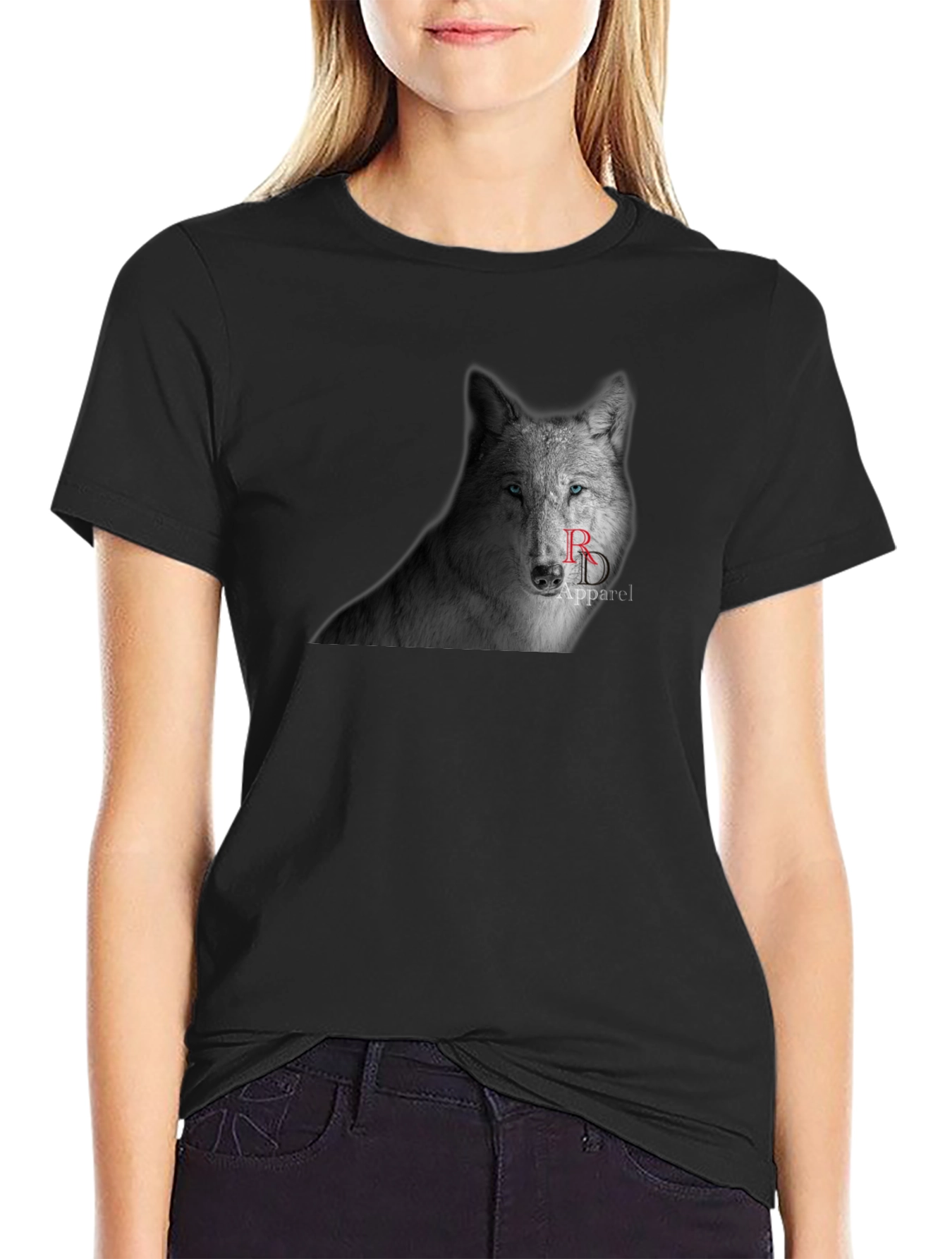 Black Wolf Graphic T-Shirt - Black Crew Neck Tee view 2