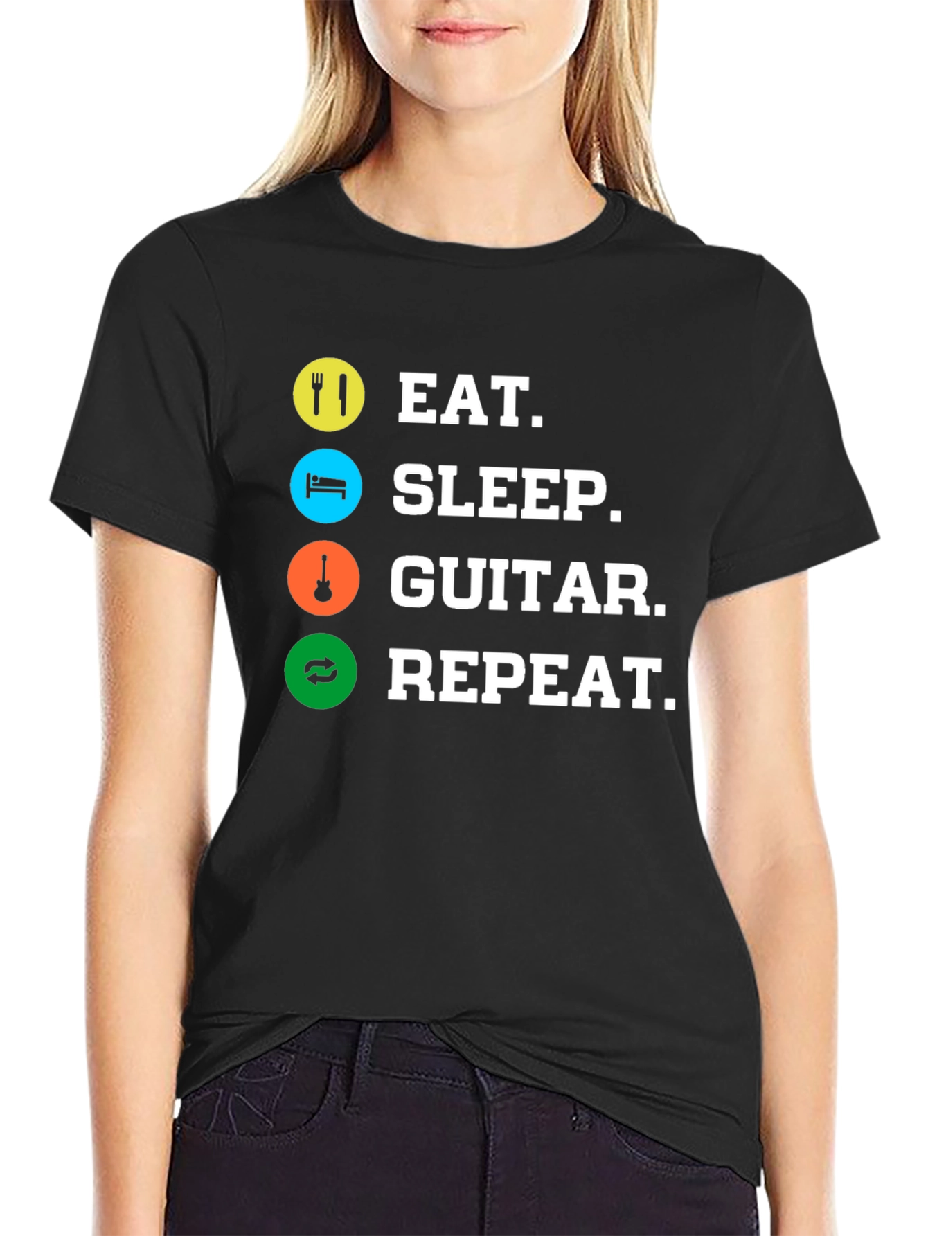 Black Eat Sleep Guitar Repeat Black T-Shirt view 2