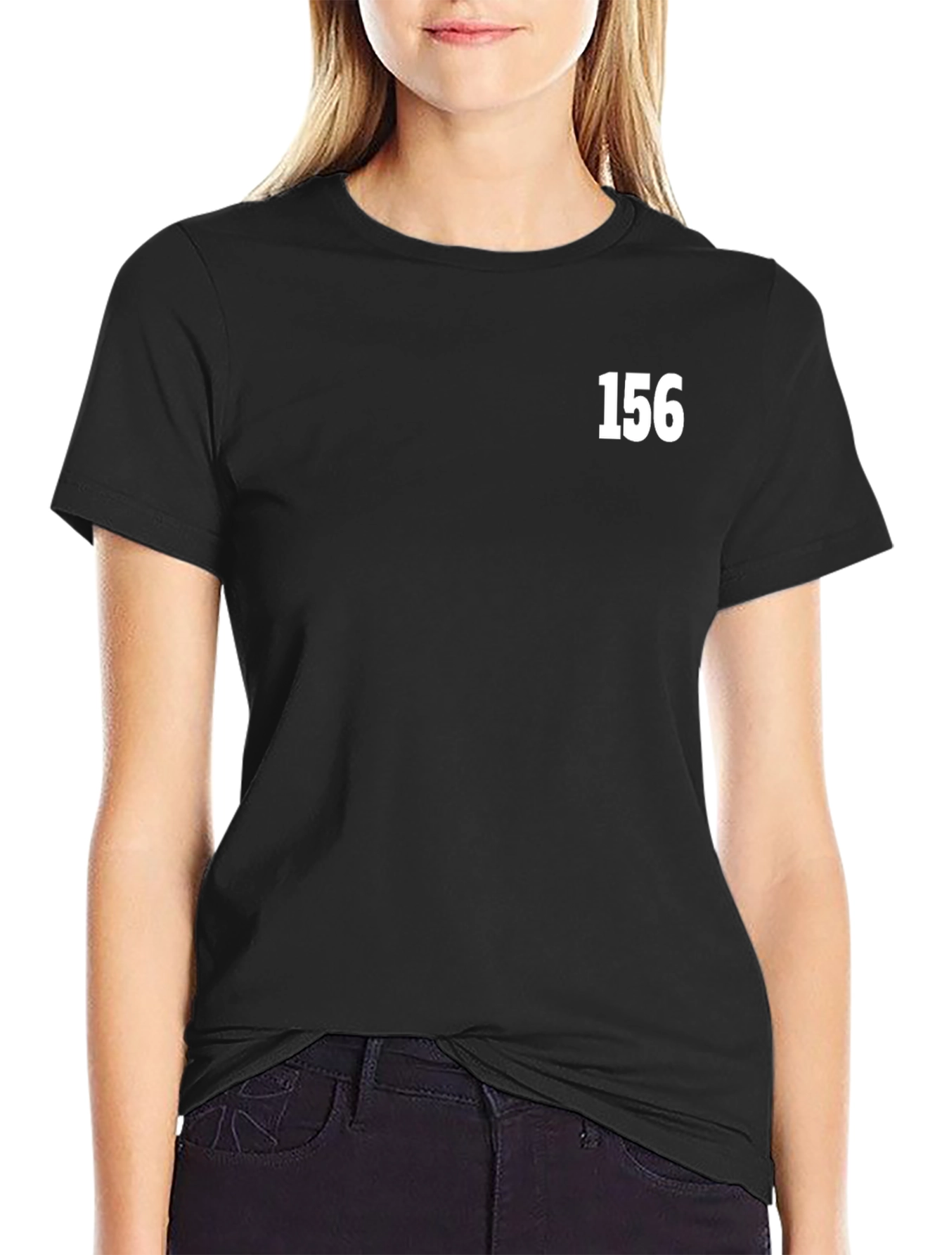 Black Black T-Shirt with '156' Text view 2