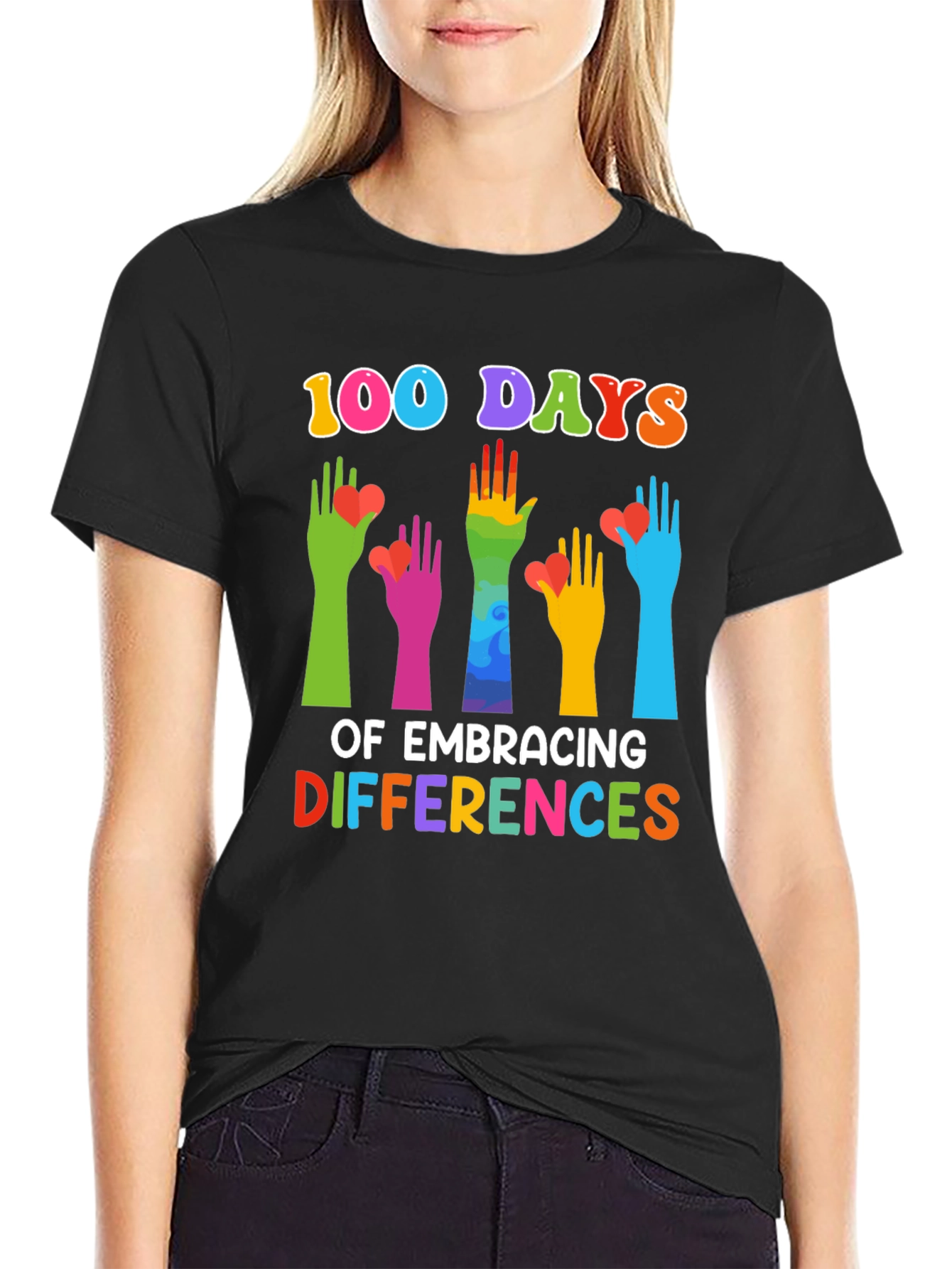 Black 100 Days of Embracing Differences T-Shirt view 2