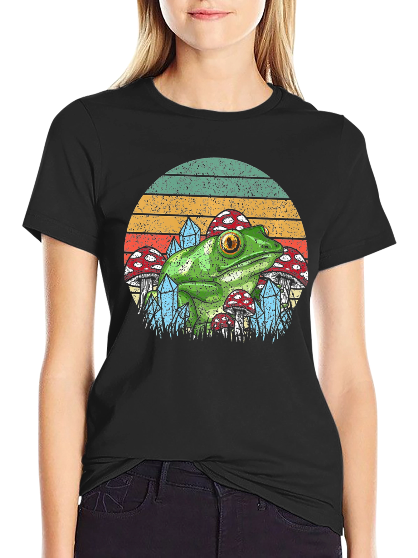Black Frog & Mushroom T-Shirt - Nature Aesthetic Tee view 2