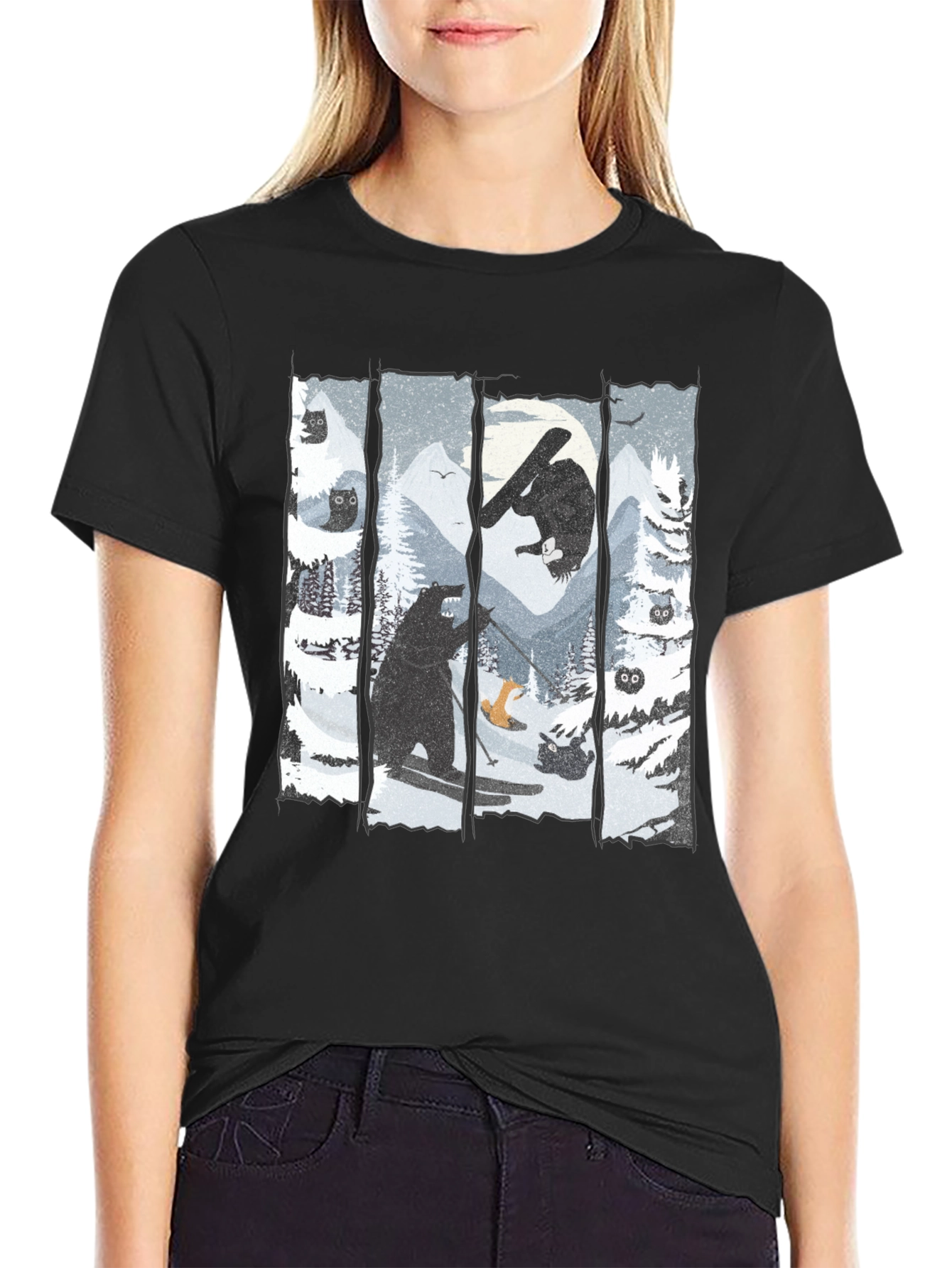 Black Winter Wonderland Bear Graphic Tee view 2