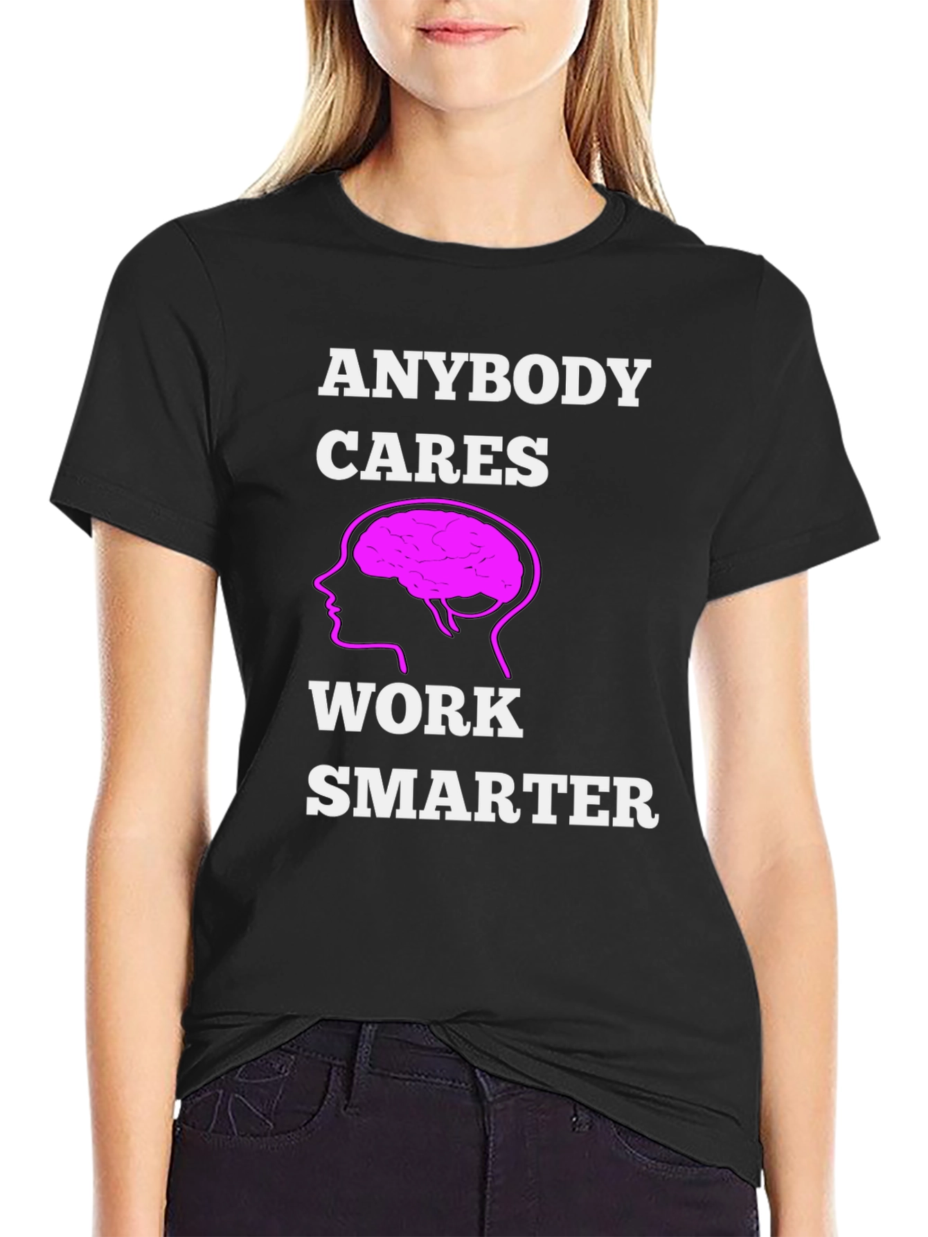 Black Work Smarter T-Shirt - Brain Graphic Tee view 2