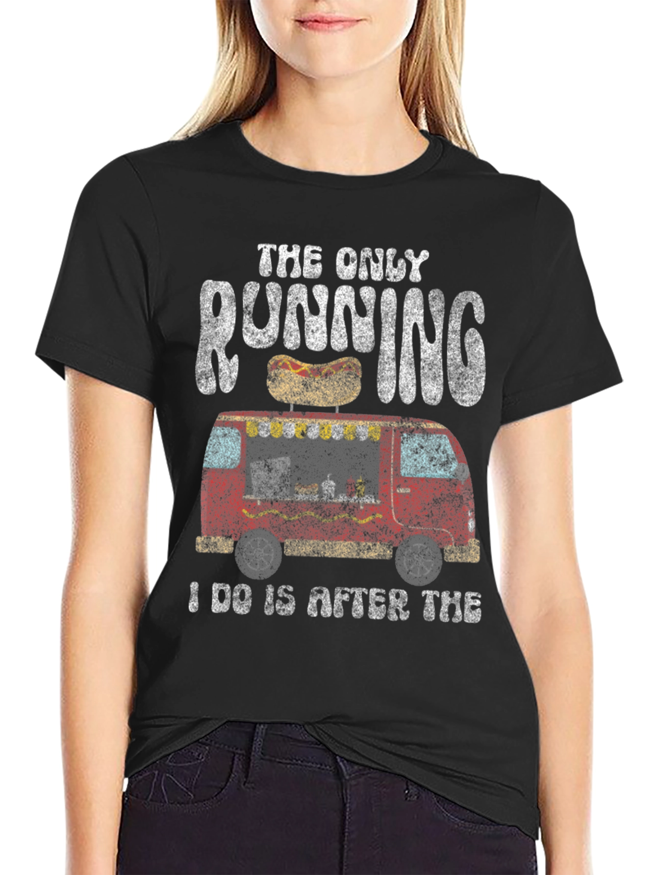 Black Funny Hot Dog T-Shirt - The Only Running I Do view 2