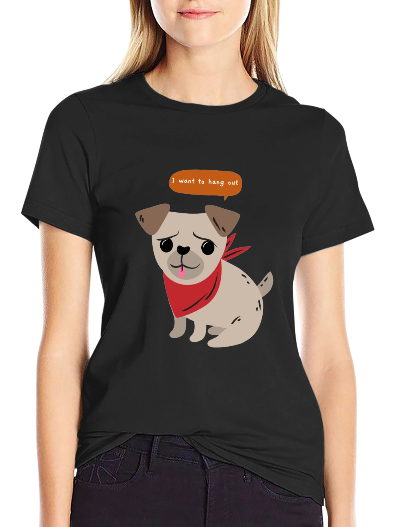 Black Dog Lover Black T-Shirt - "I Want To Hang Out" Graphic Tee view 2