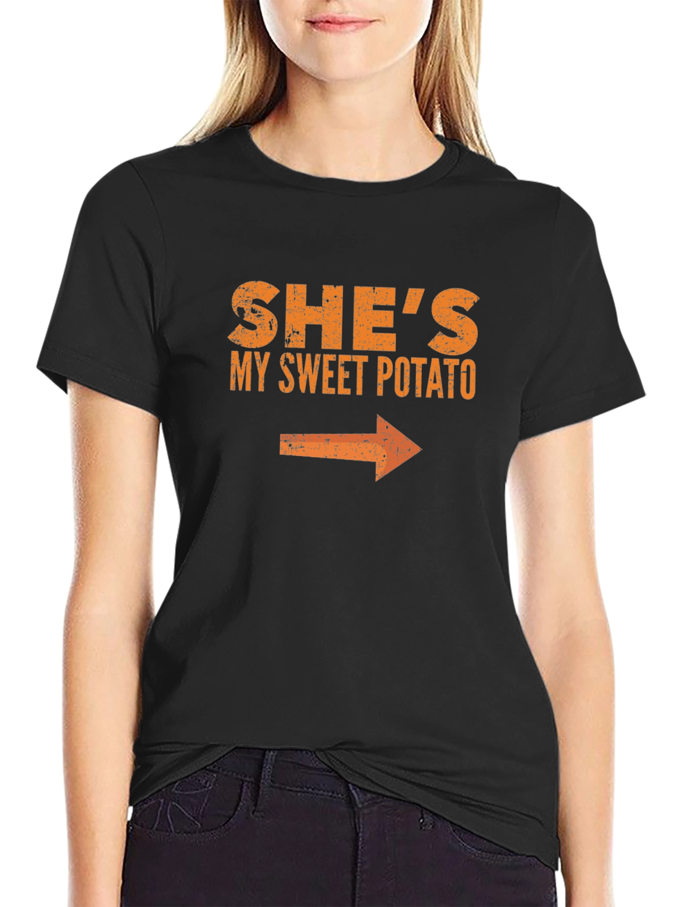 Black She's My Sweet Potato T-Shirt - Funny Couples Tee view 2