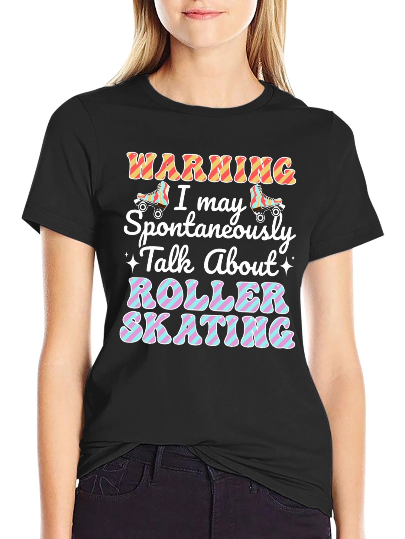 Black Roller Skating Warning T-Shirt view 2