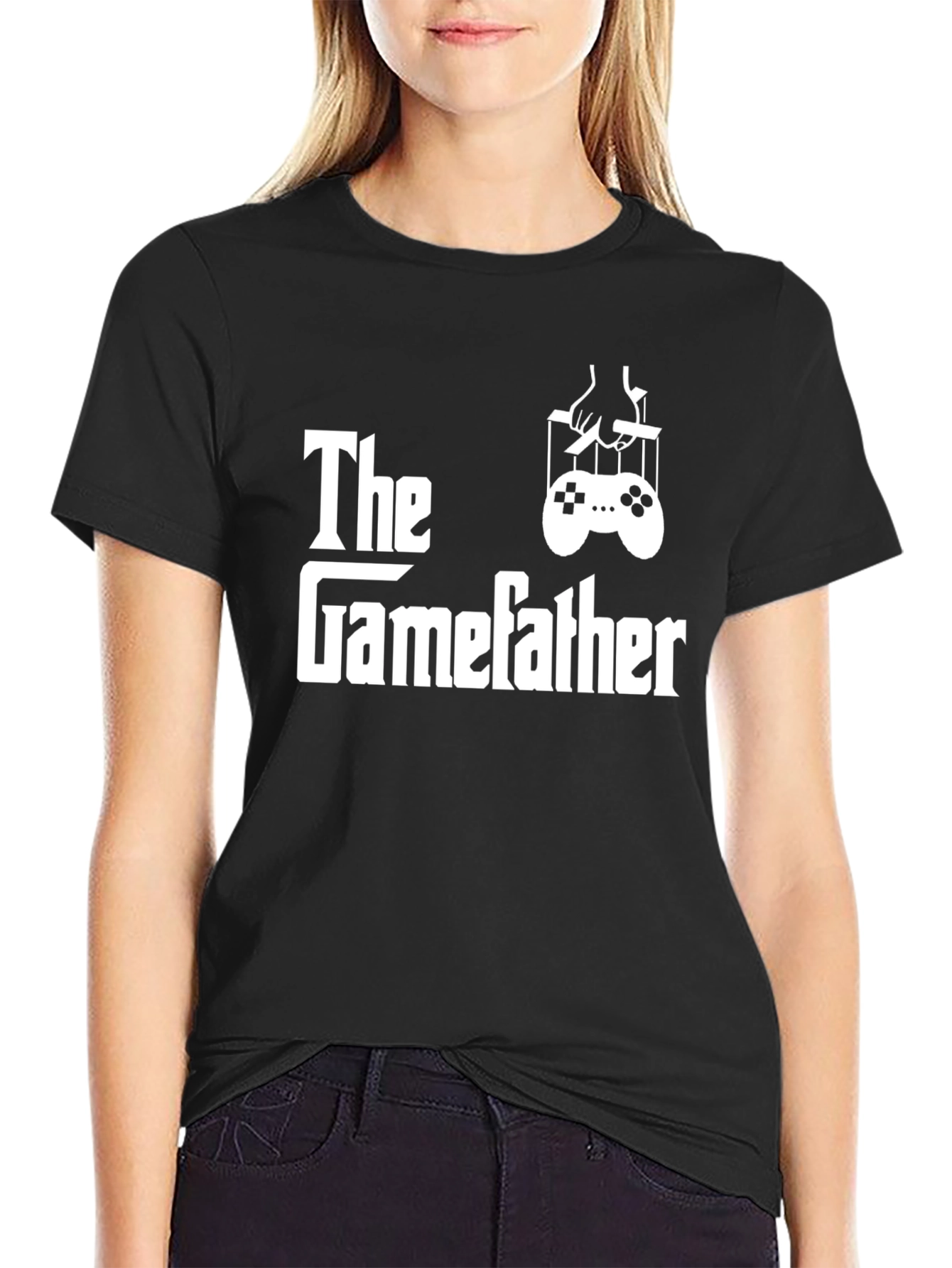 Black The Gamefather T-Shirt - Gamer Dad Novelty Tee view 2