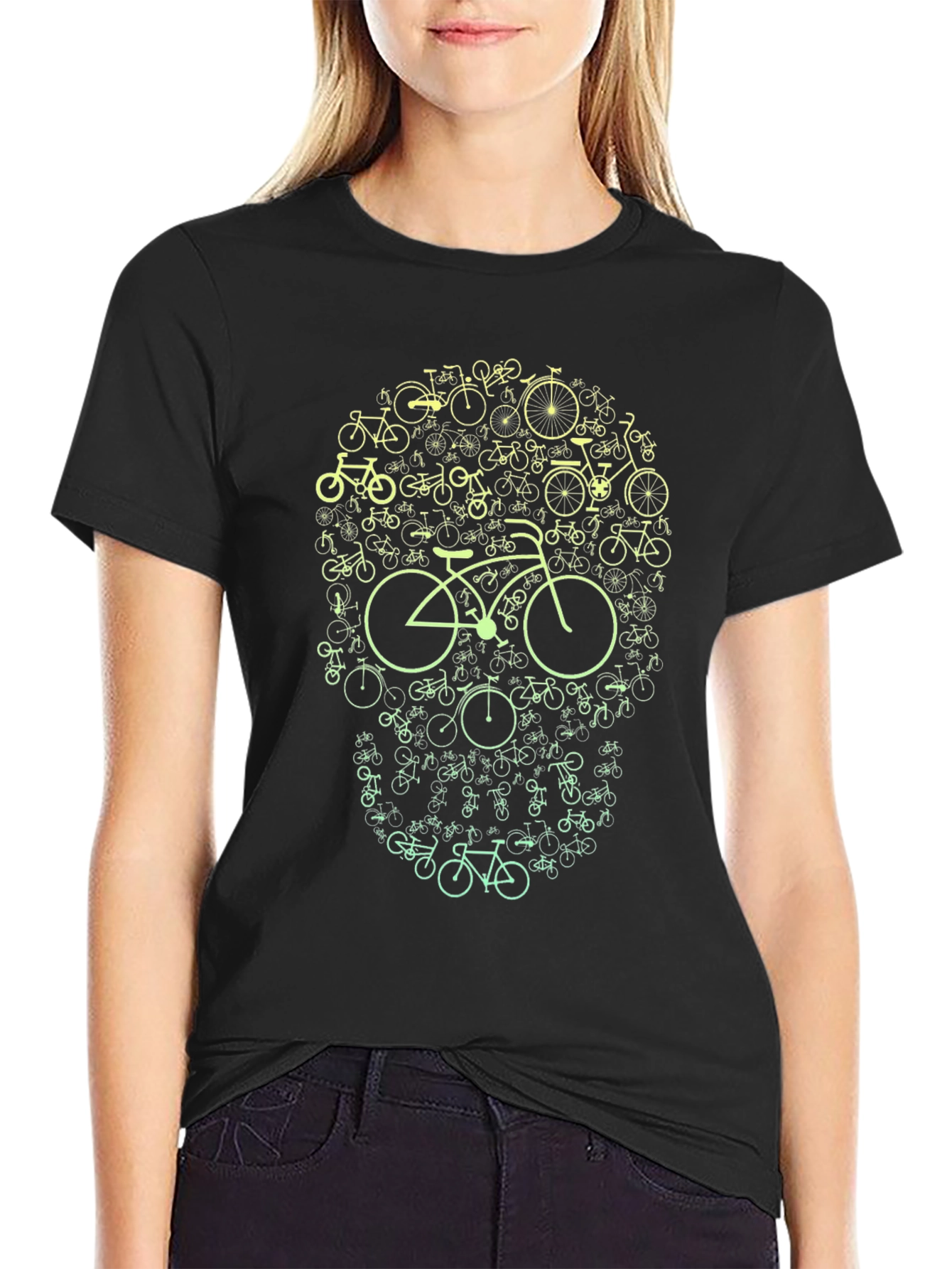 Black Bike Skull Graphic Tee - Cycling Enthusiast T-Shirt view 2