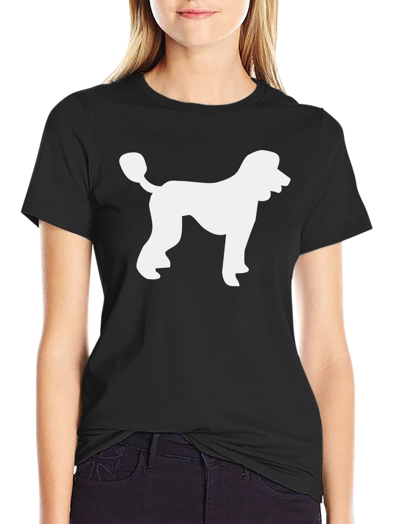Black Poodle Silhouette Graphic Tee - Casual Black T-Shirt view 2