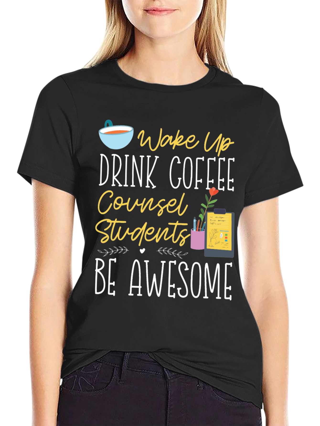 Black Counselor T-Shirt - Wake Up, Drink Coffee, Be Awesome view 2