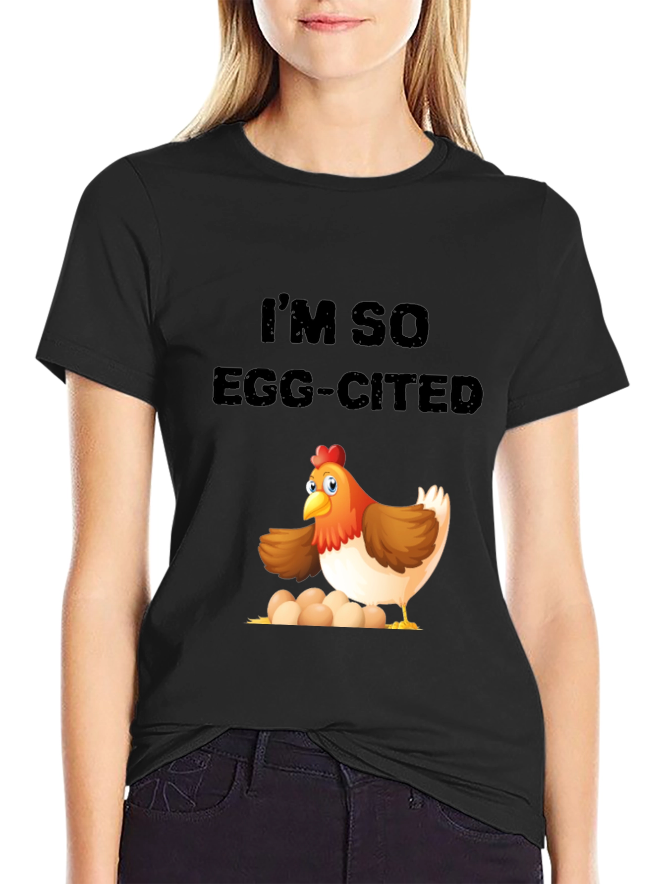Black Egg-cited Chicken Graphic T-Shirt view 2