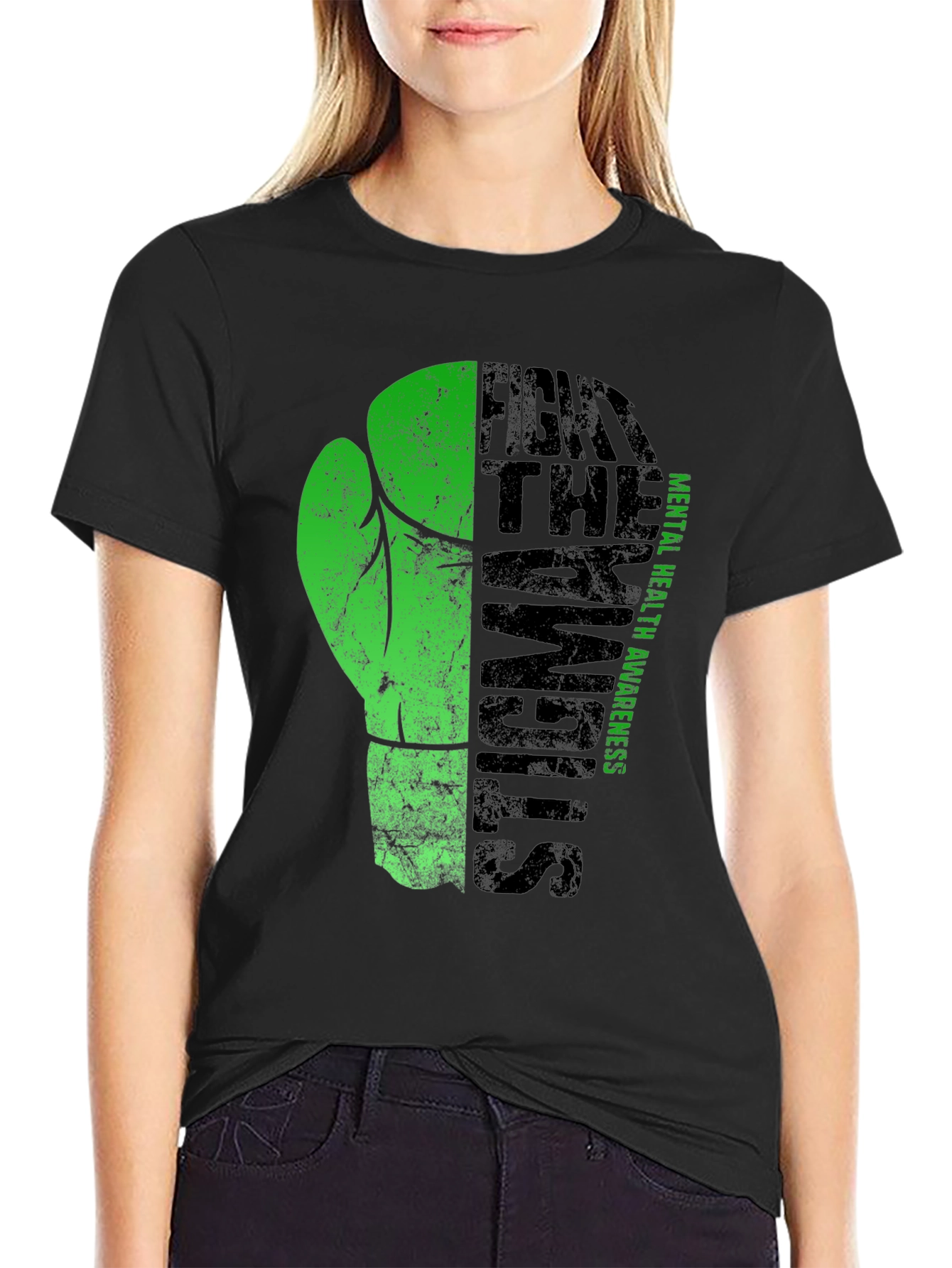 Black Fight the Stigma Mental Health Awareness T-Shirt view 2