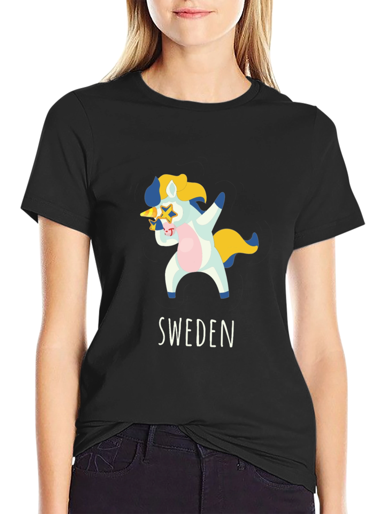 Black Sweden Dab Unicorn T-Shirt - Black Cotton Tee view 2
