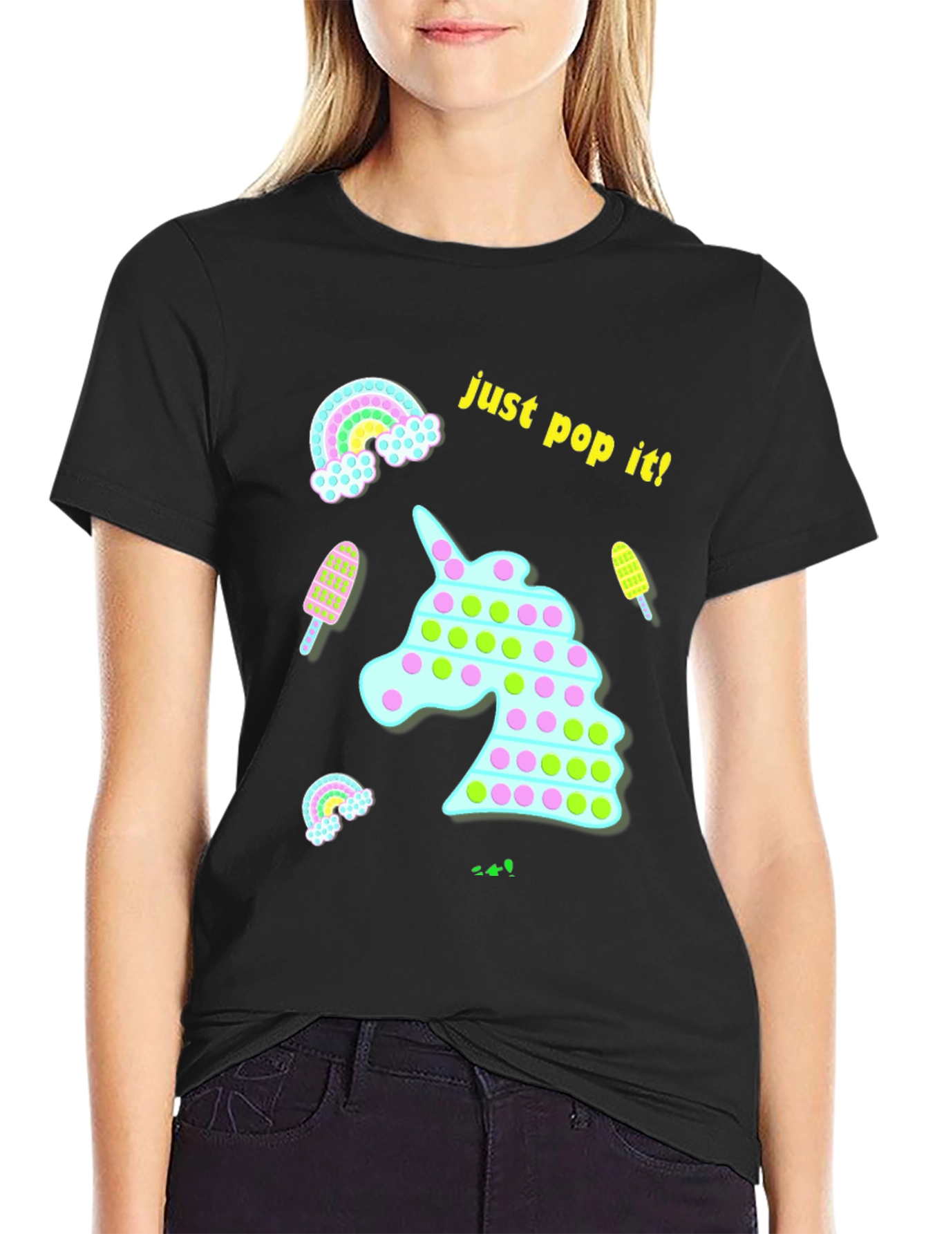 Black Just Pop It! Fun Unicorn T-Shirt view 2