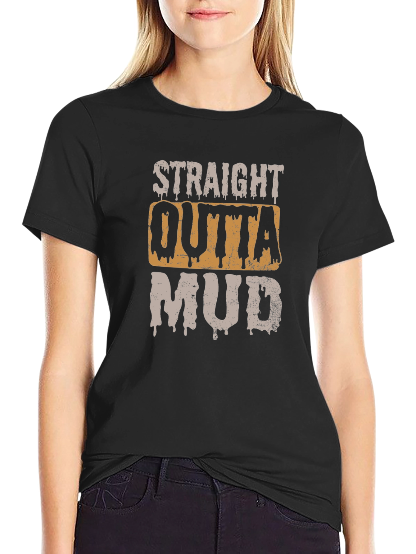 Black Straight Outta Mud T-Shirt - Novelty Graphic Tee view 2