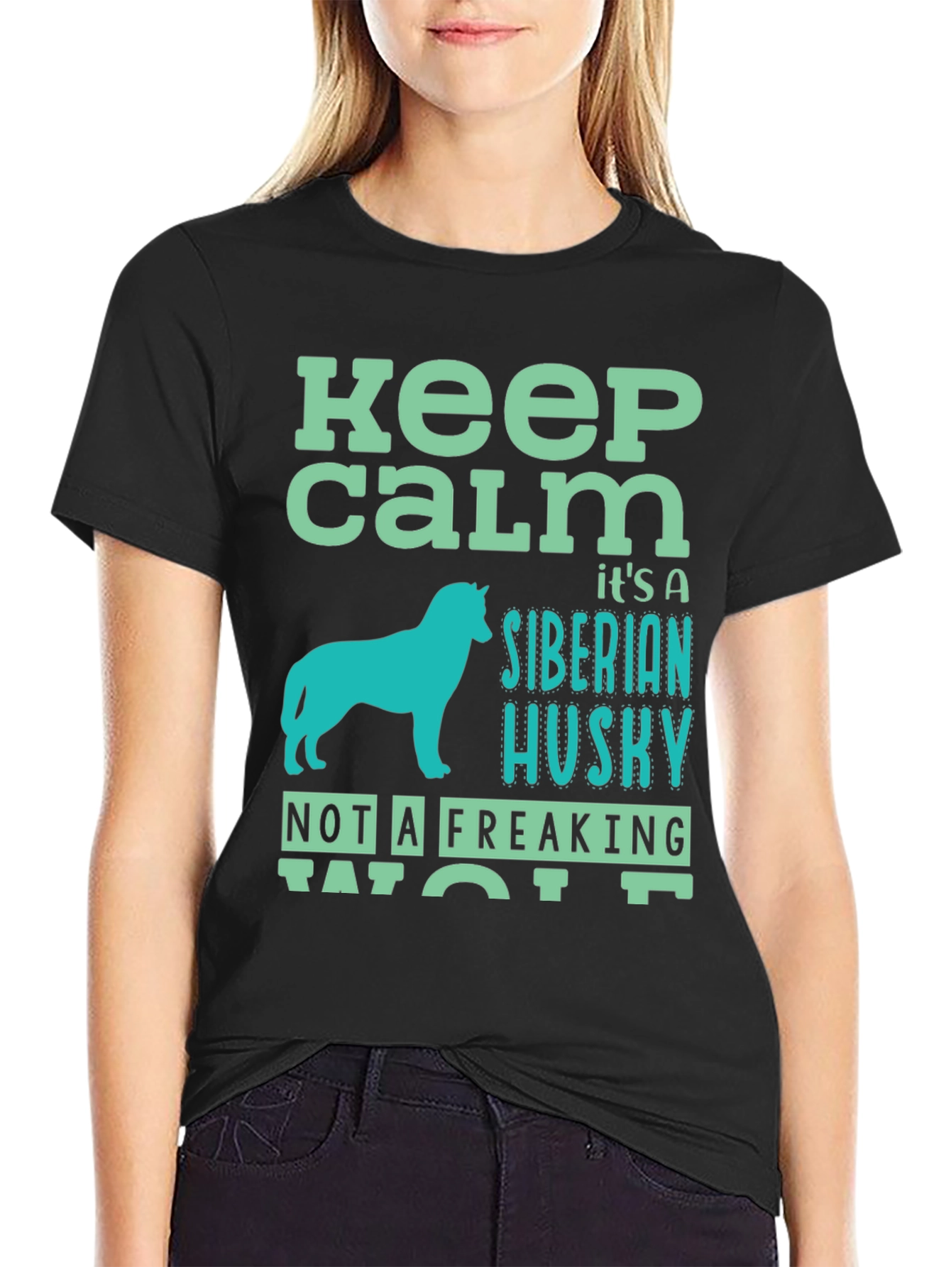 Black Keep Calm Siberian Husky Graphic T-Shirt view 2