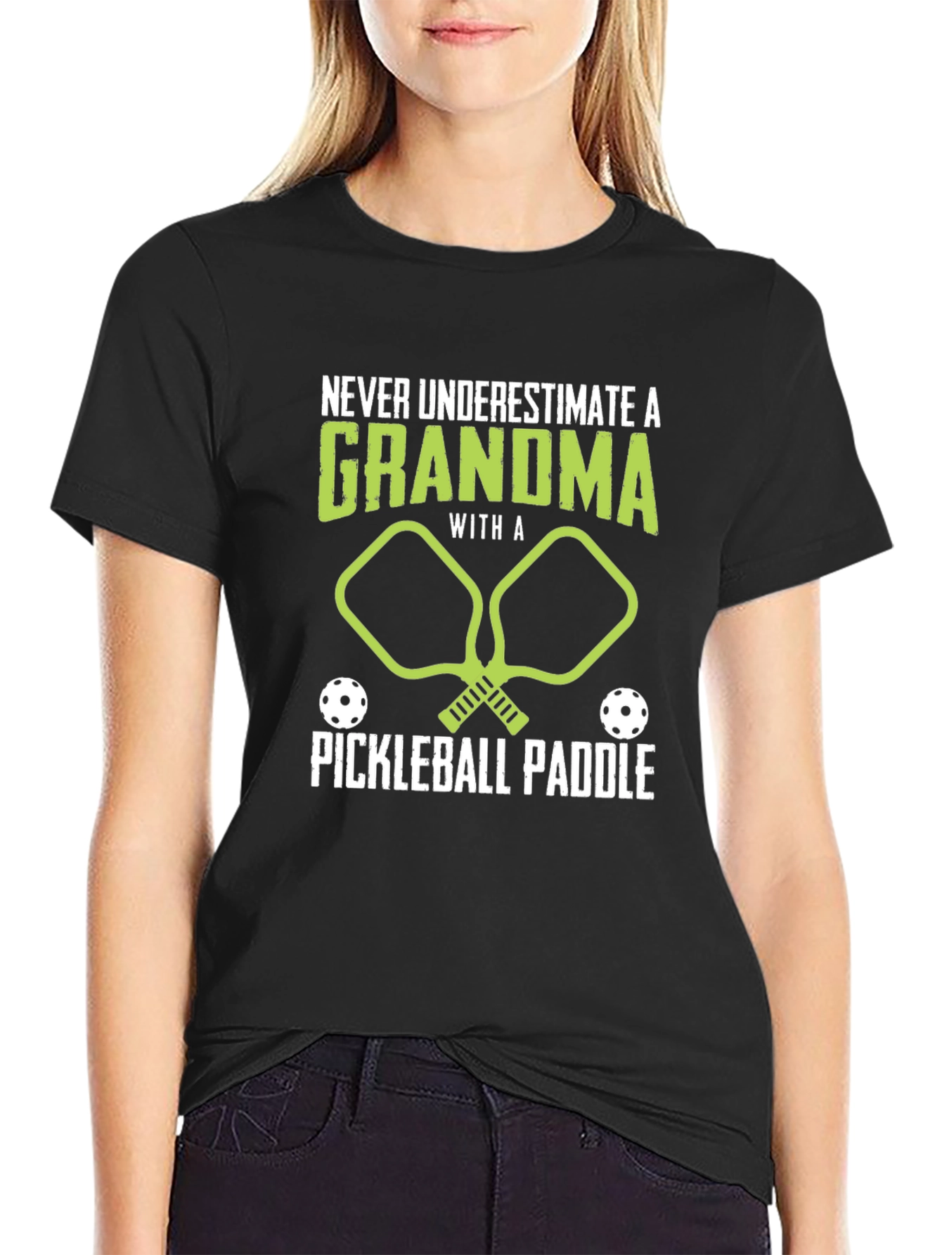 Black Grandma Pickleball Paddle T-Shirt view 2