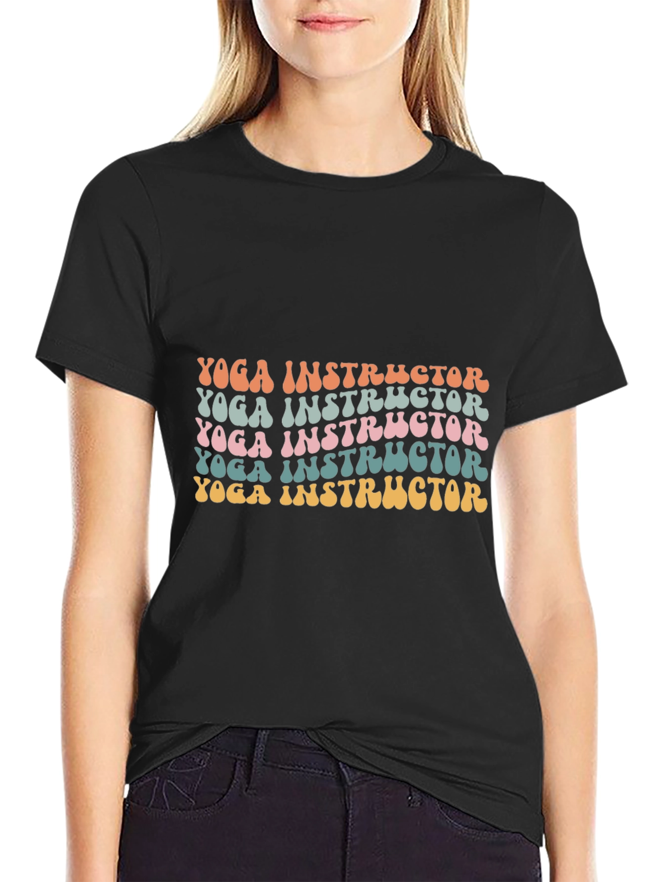 Black Yoga Instructor Retro T-Shirt view 2