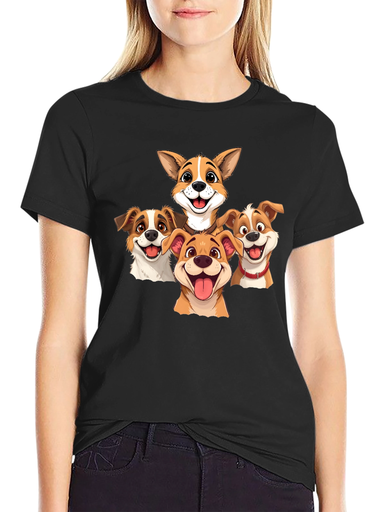 Black Cartoon Dog Pack T-Shirt - Black view 2