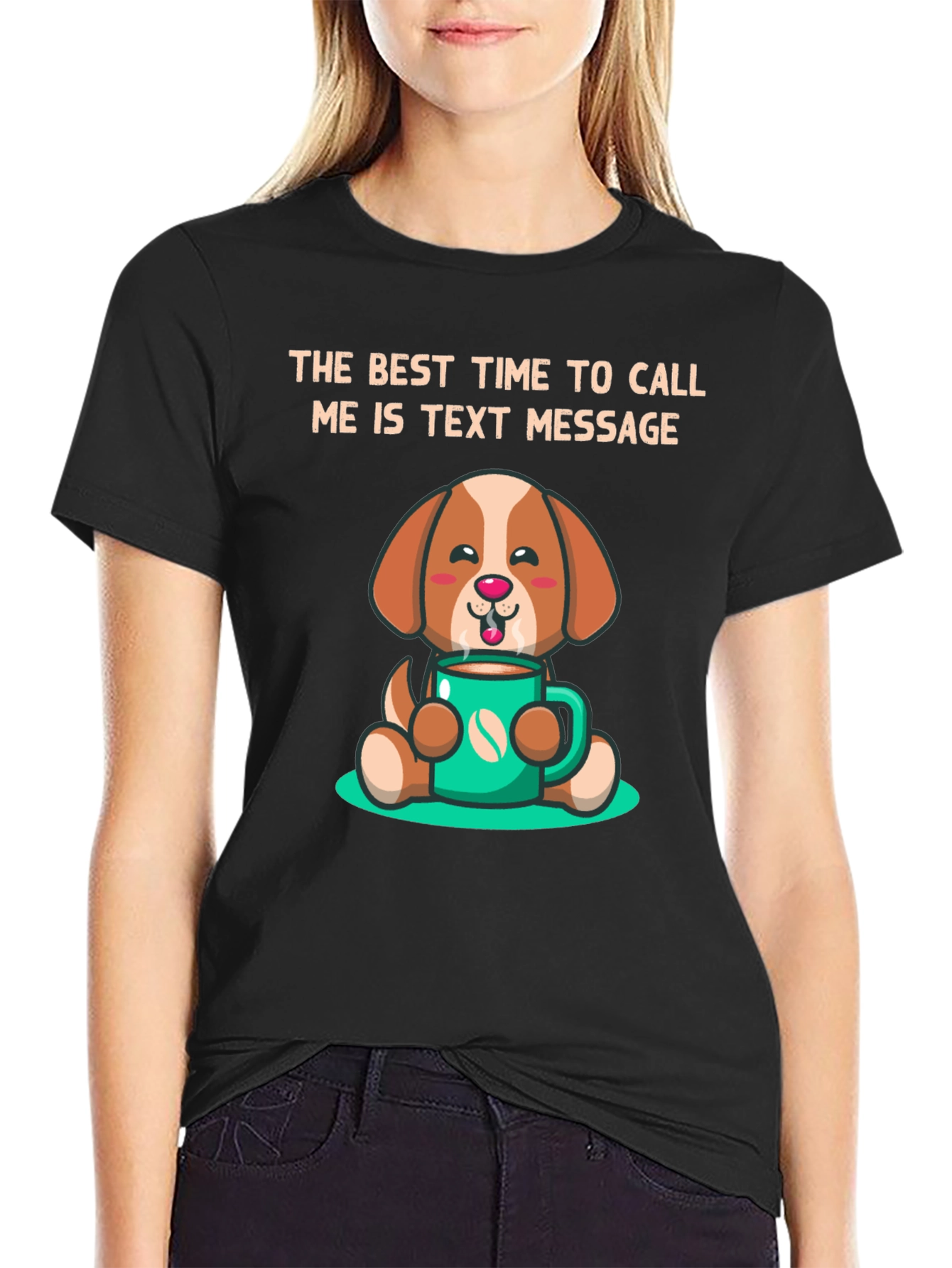 Black Text Message Dog Graphic T-Shirt view 2