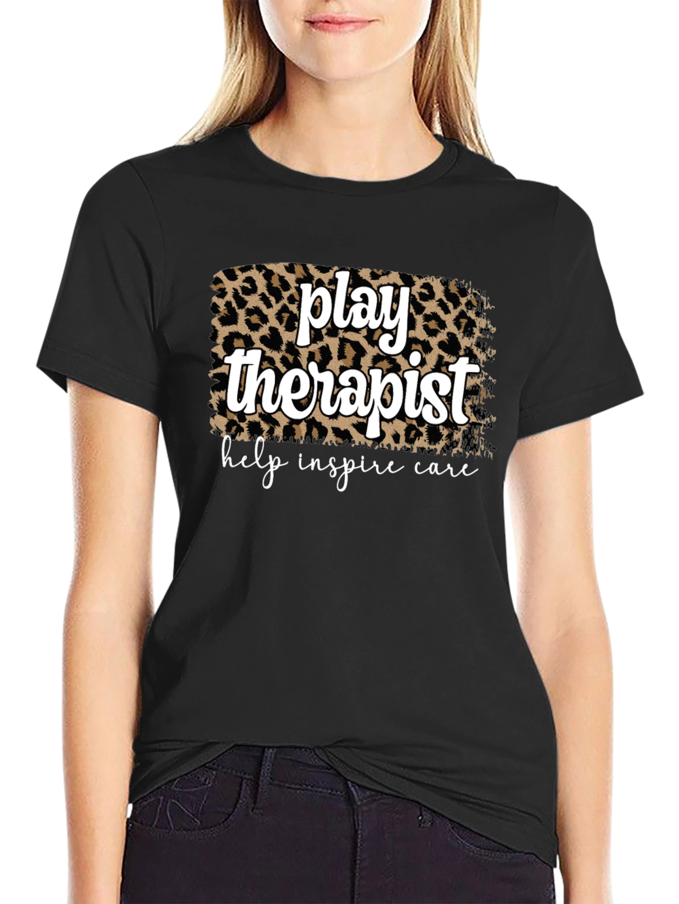 Black Play Therapist Leopard Print Graphic Tee view 2