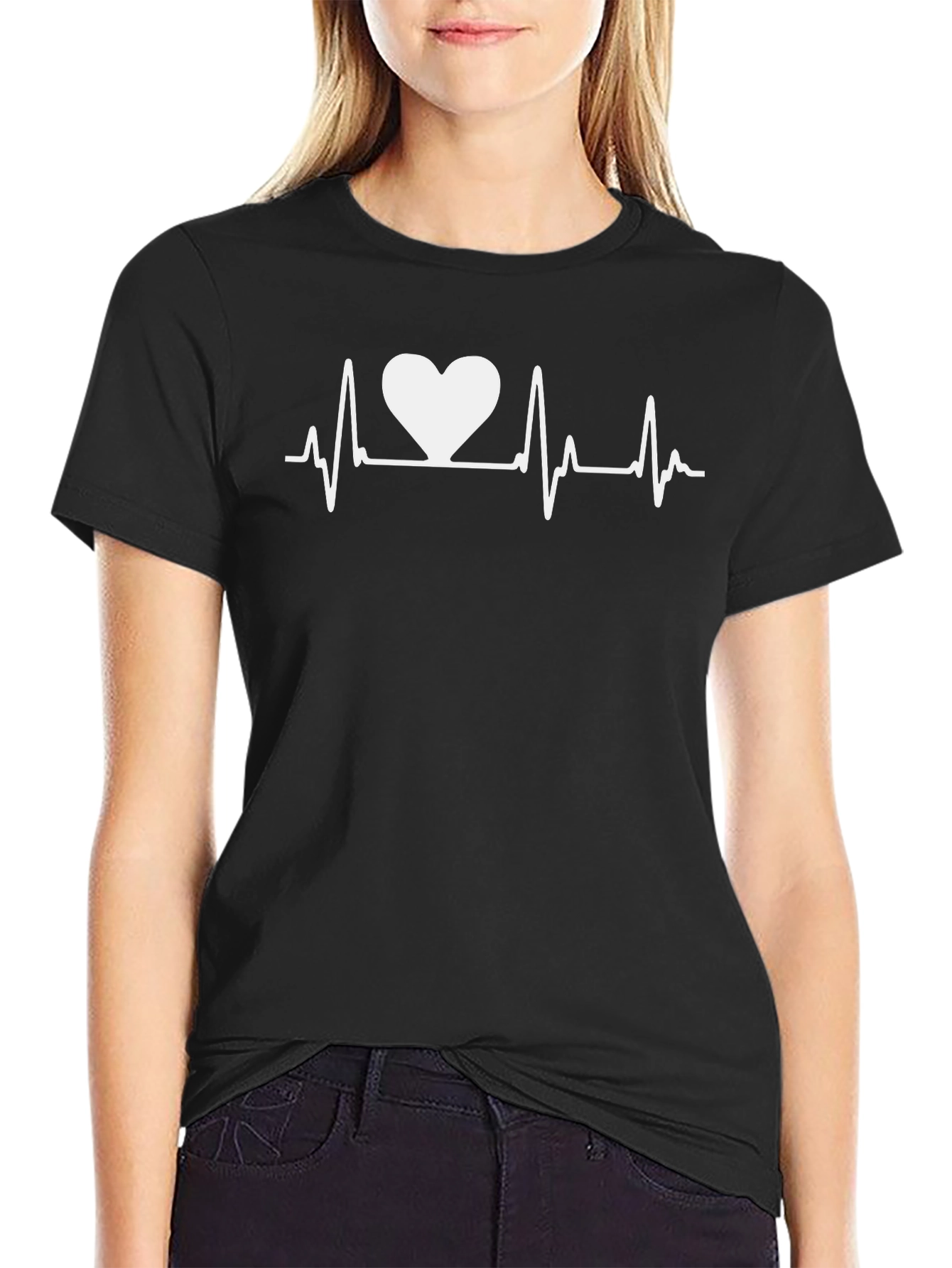 Black Heartbeat Love Black T-Shirt view 2