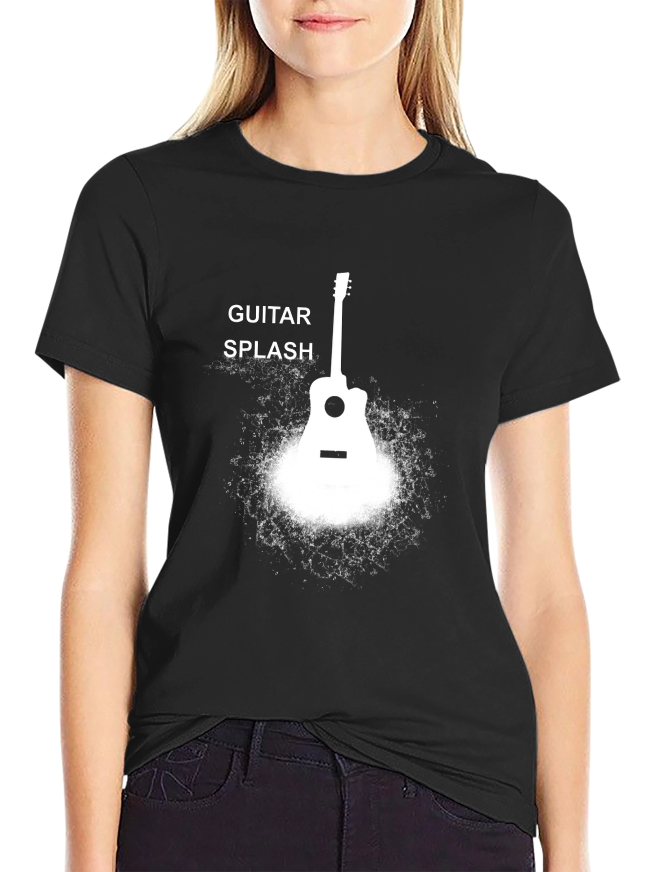 Black Guitar Splash Black T-Shirt view 2