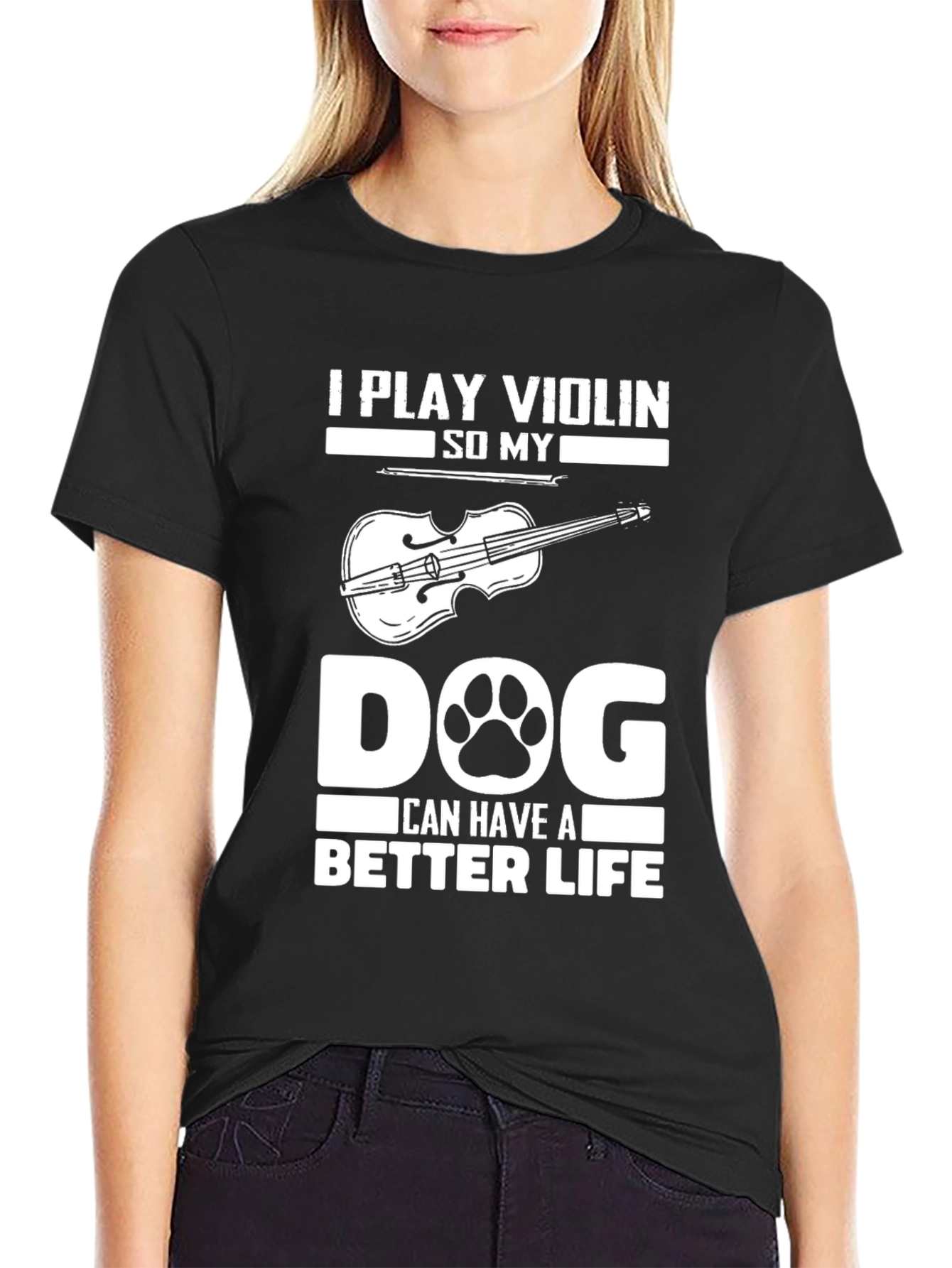 Black Violin Dog Life T-Shirt - Musician Pet Lover Tee view 2