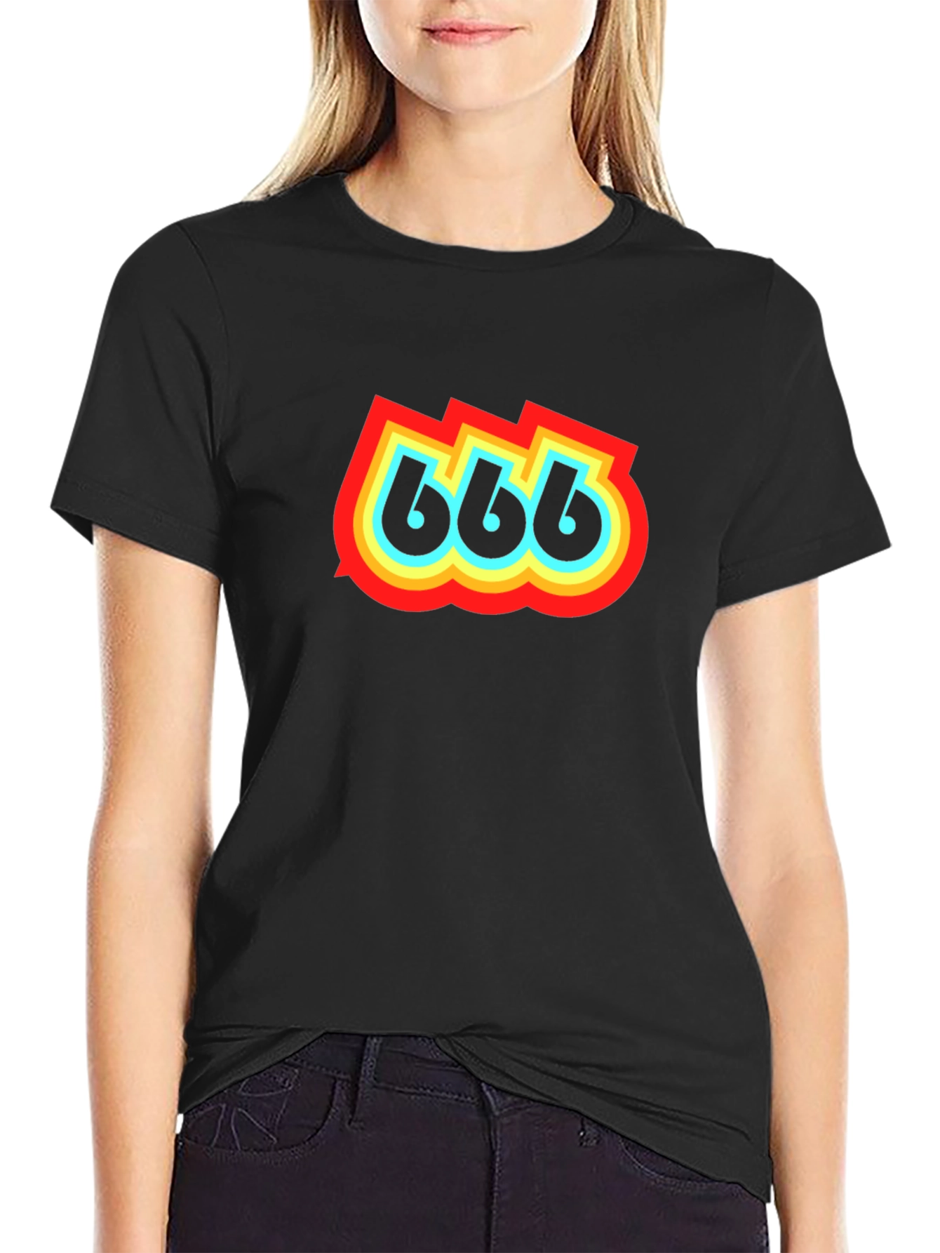 Black Retro 666 Graphic Print Black T-Shirt view 2