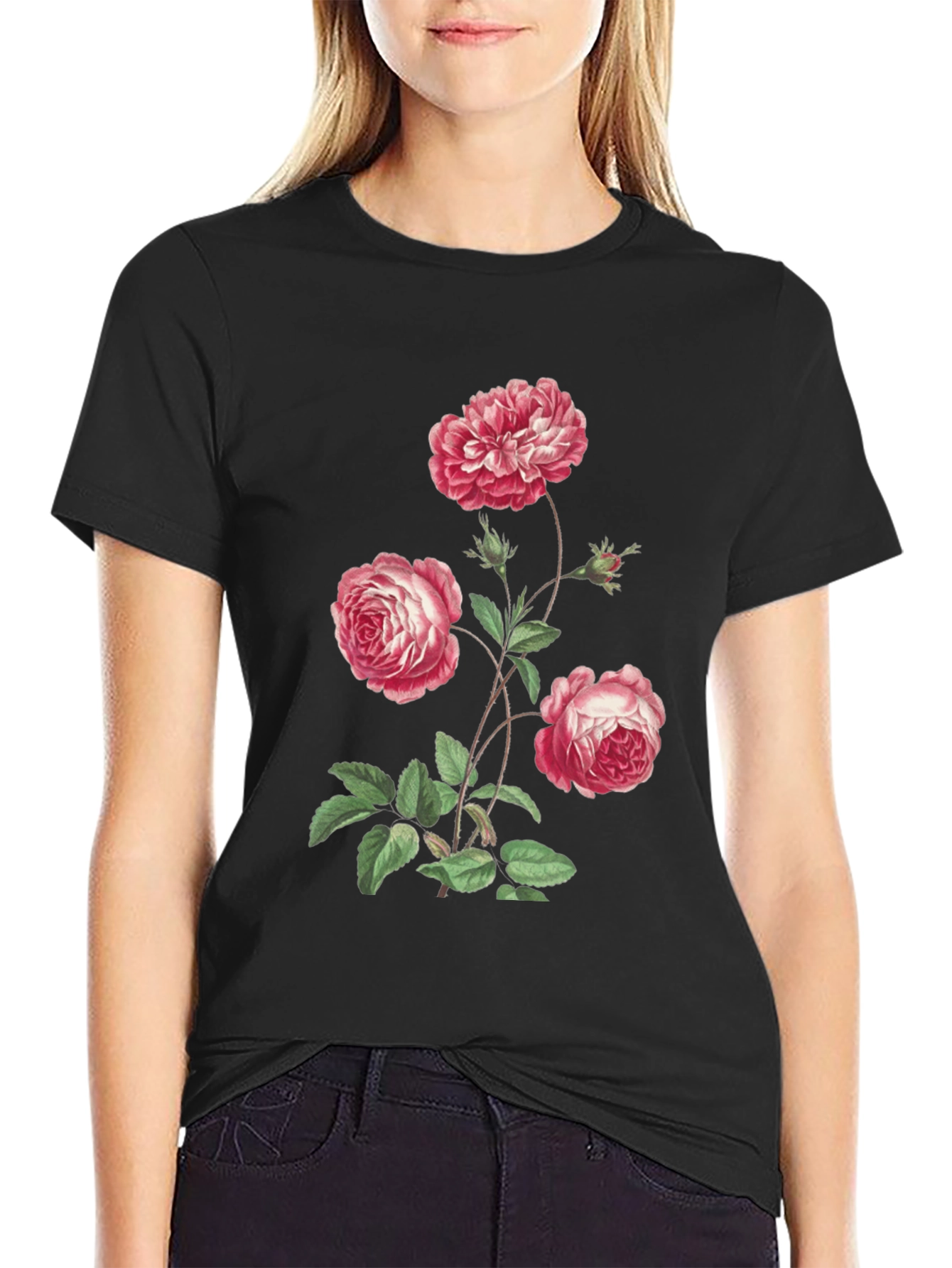 Black Floral Print Black T-Shirt view 2