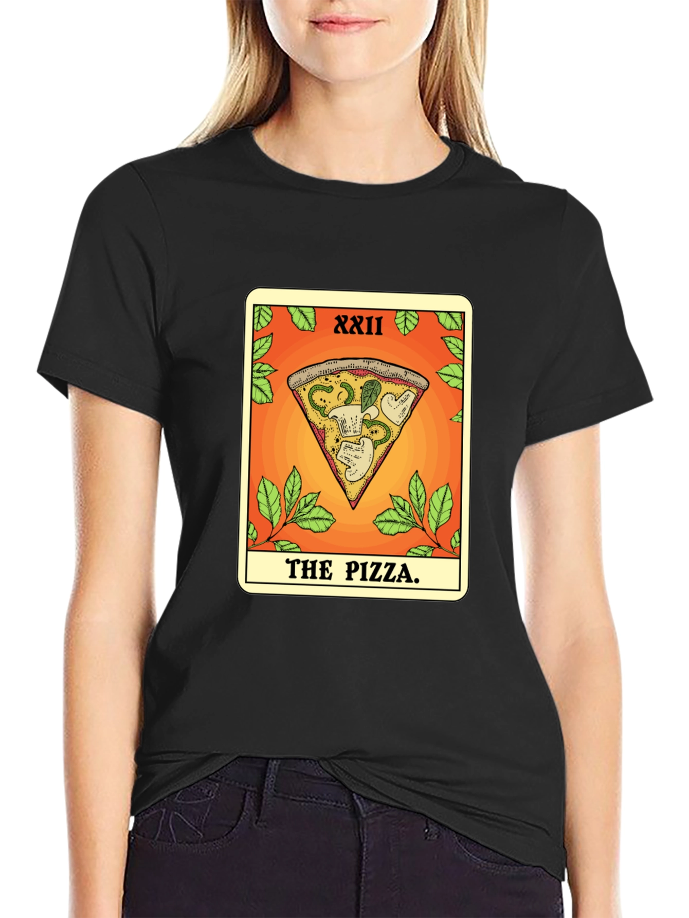 Black Pizza Tarot Card T-Shirt - Novelty Graphic Tee view 2