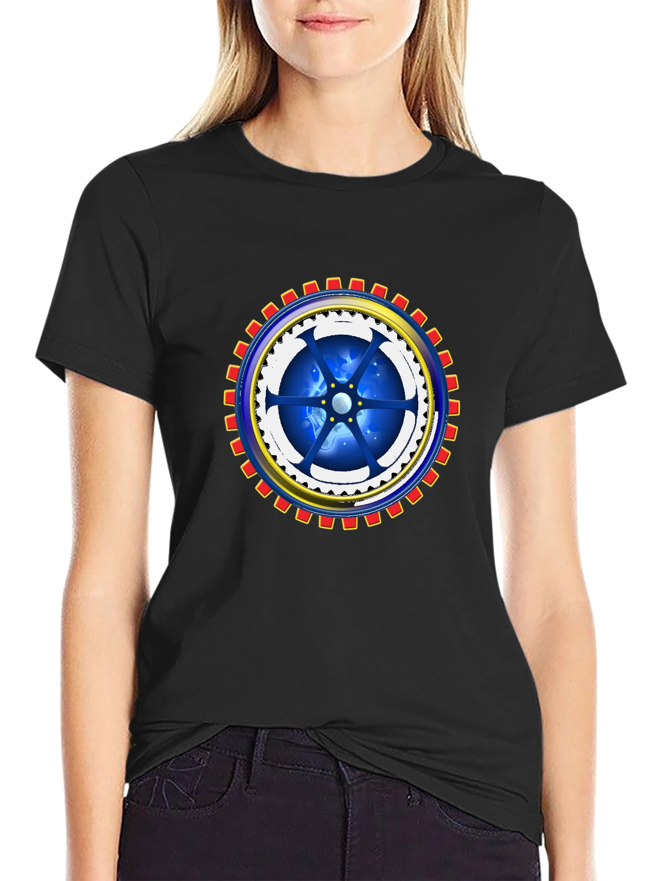 Black Cosmic Gear Graphic Tee - Cool Design view 2