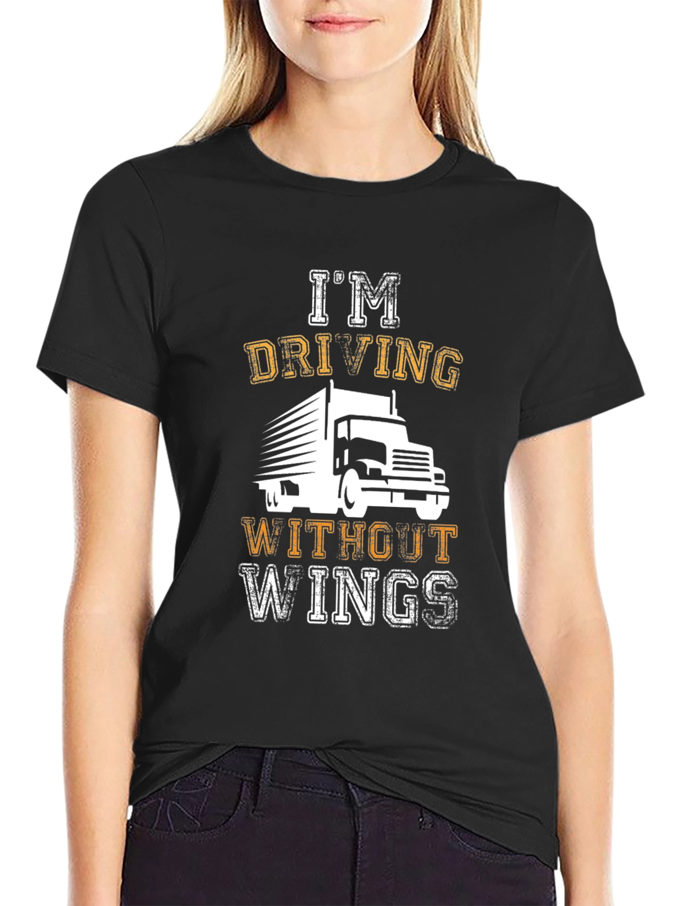Black I'm Driving Without Wings Black T-Shirt view 2