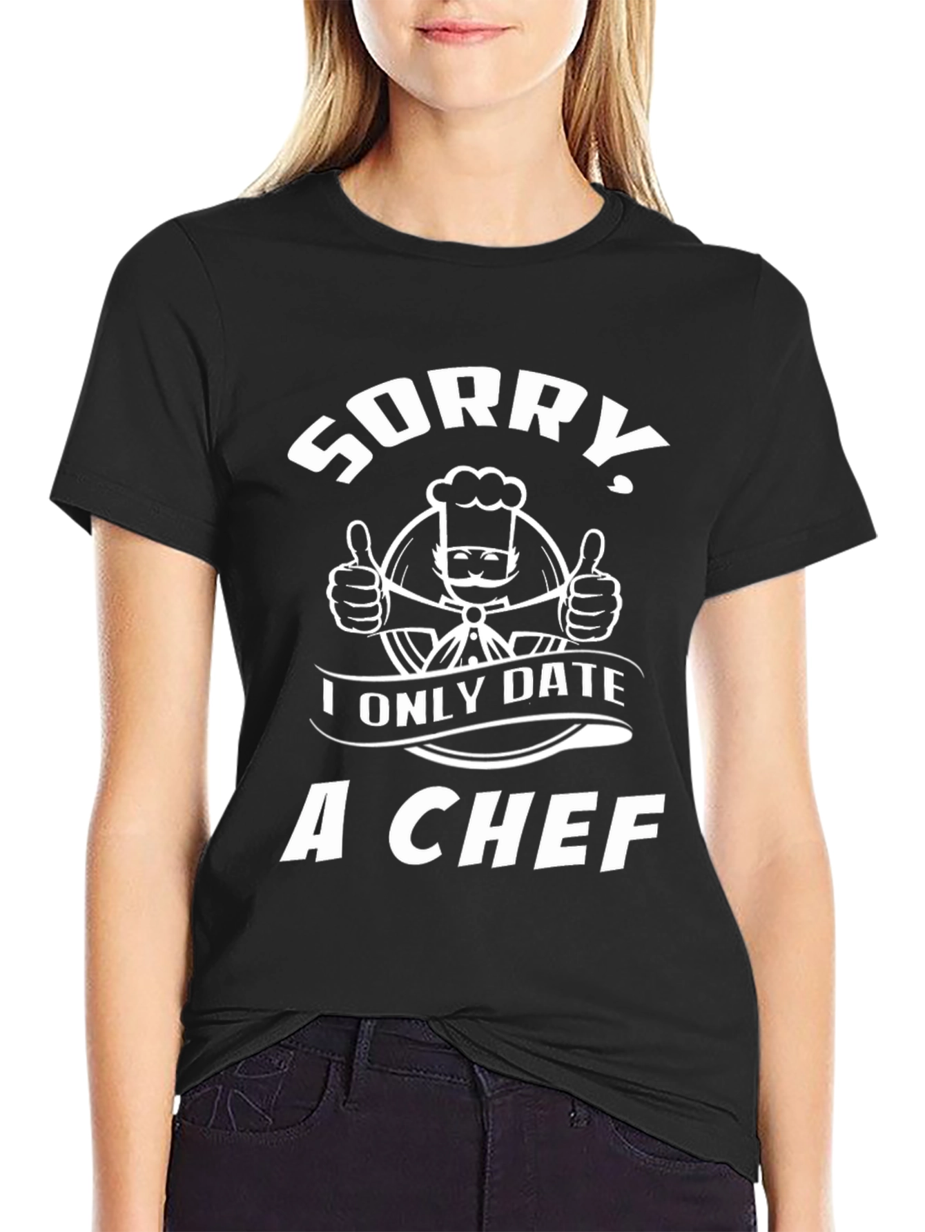 Black Sorry I Only Date a Chef Graphic T-Shirt view 2