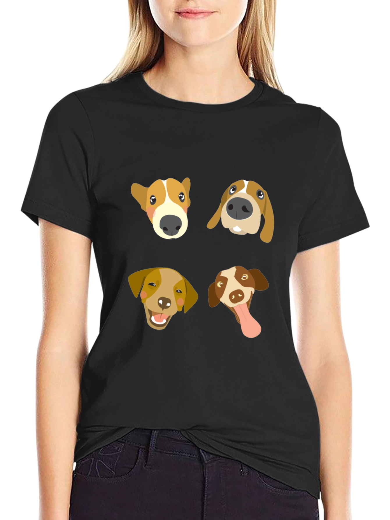 Black Dog Faces Graphic Tee - Cute Canine T-Shirt view 2