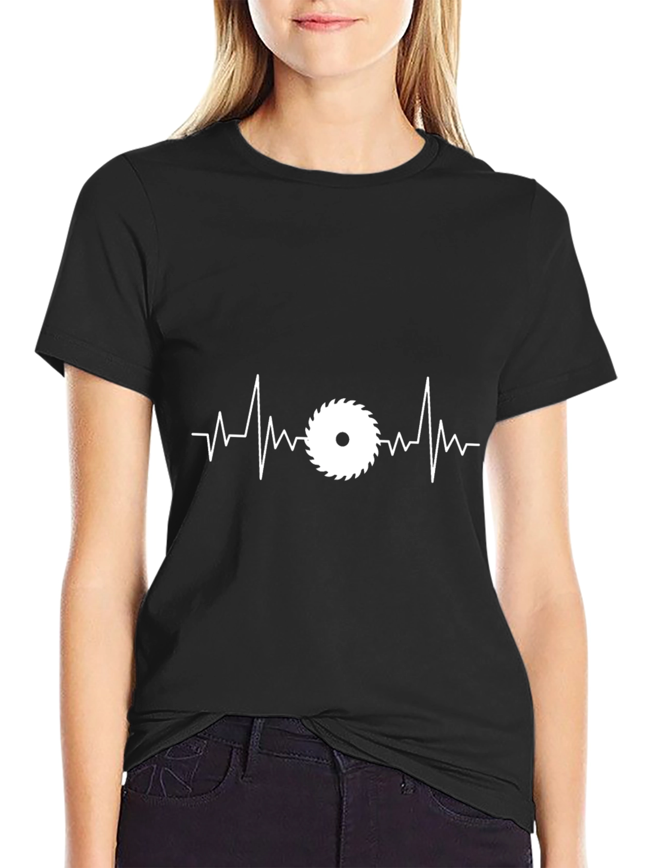 Black Carpenter Heartbeat T-Shirt - Black Woodworker Tee view 2