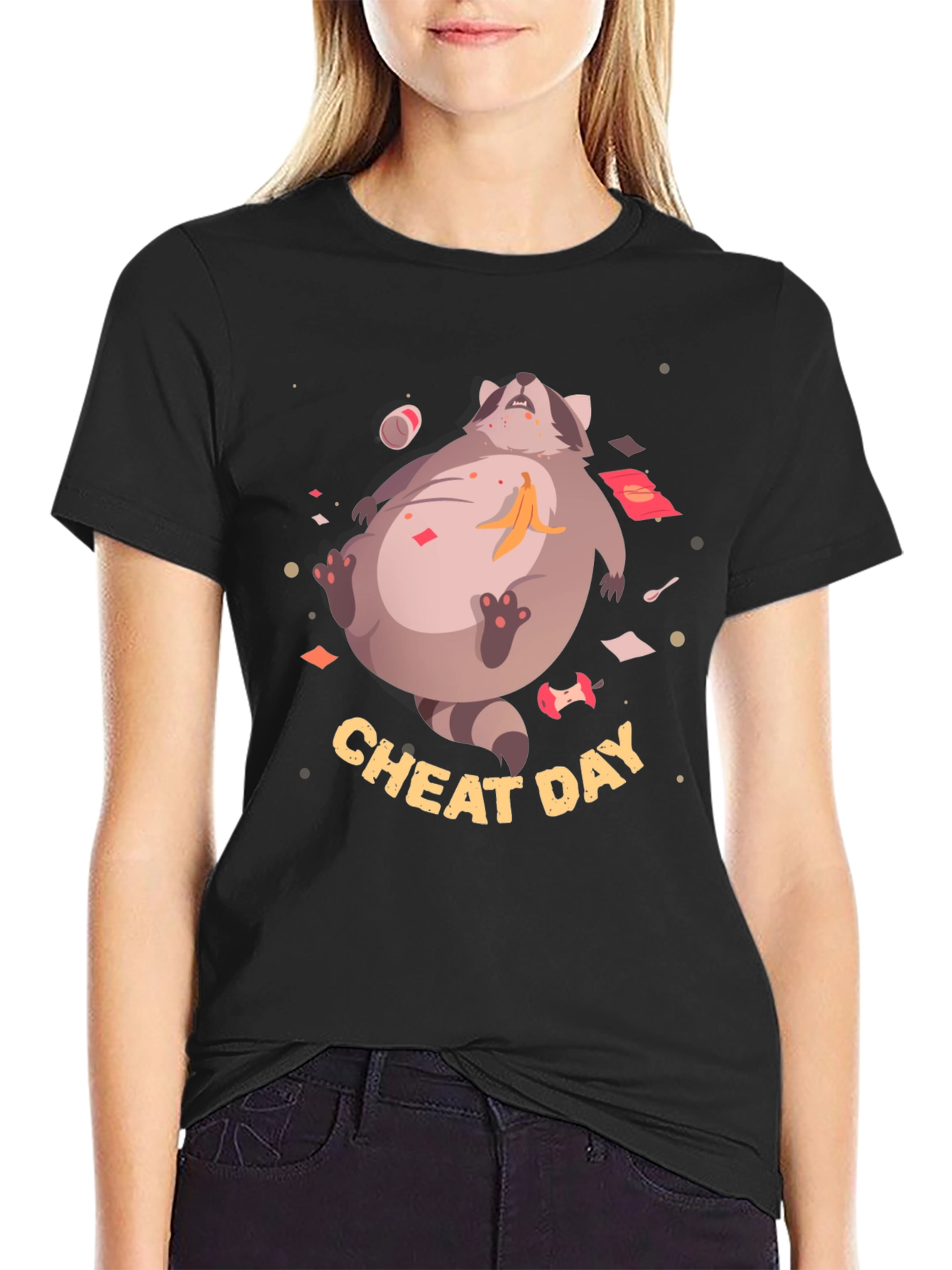 Black Cheat Day Racoon Graphic Tee view 2